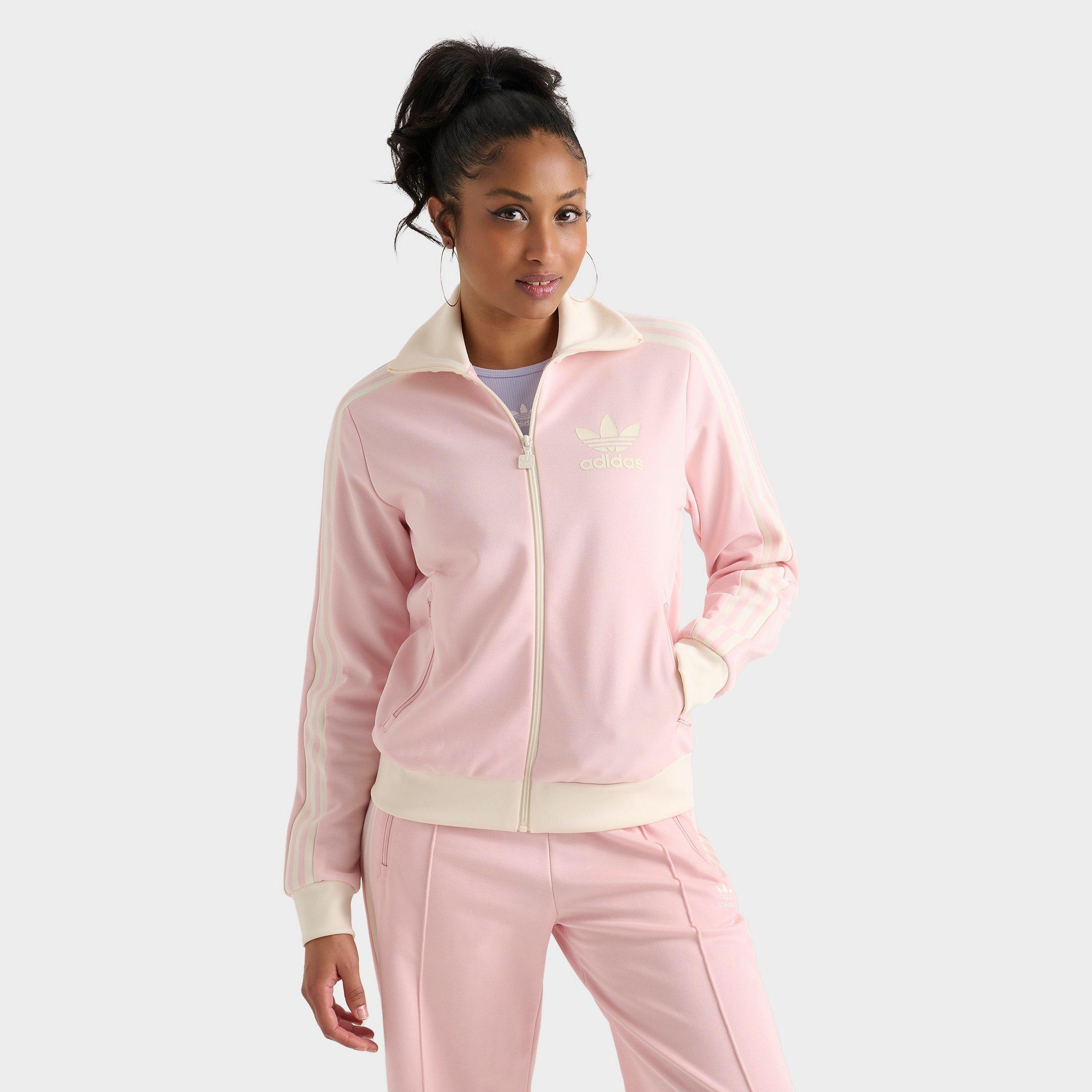 Adidas Women's Originals Beckenbauer Classic Track Top Jacket in Pink/Sandy Pink Size XL Cotton/Polyester/Spandex