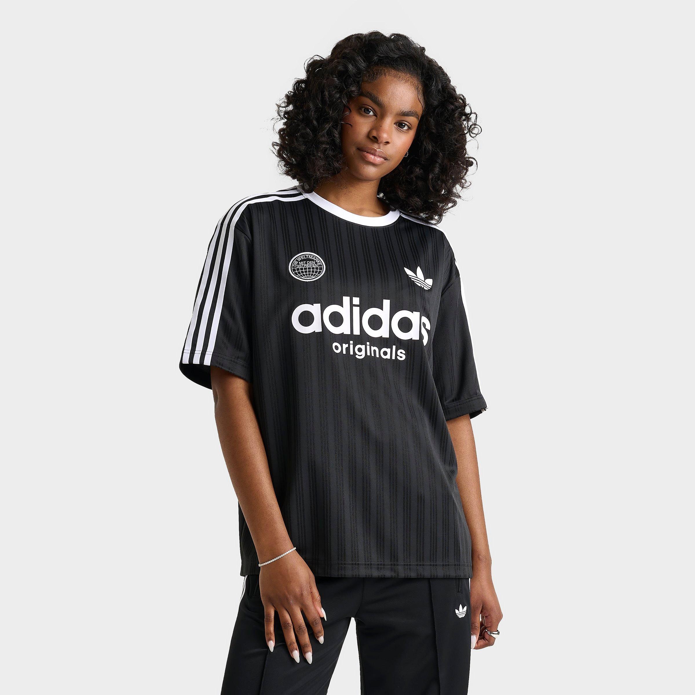 Adidas Women's Originals 3 Stripes Oversized Soccer Jersey Shirt T-Shirt in Black/Black Size Small Polyester/Jersey Shirt 