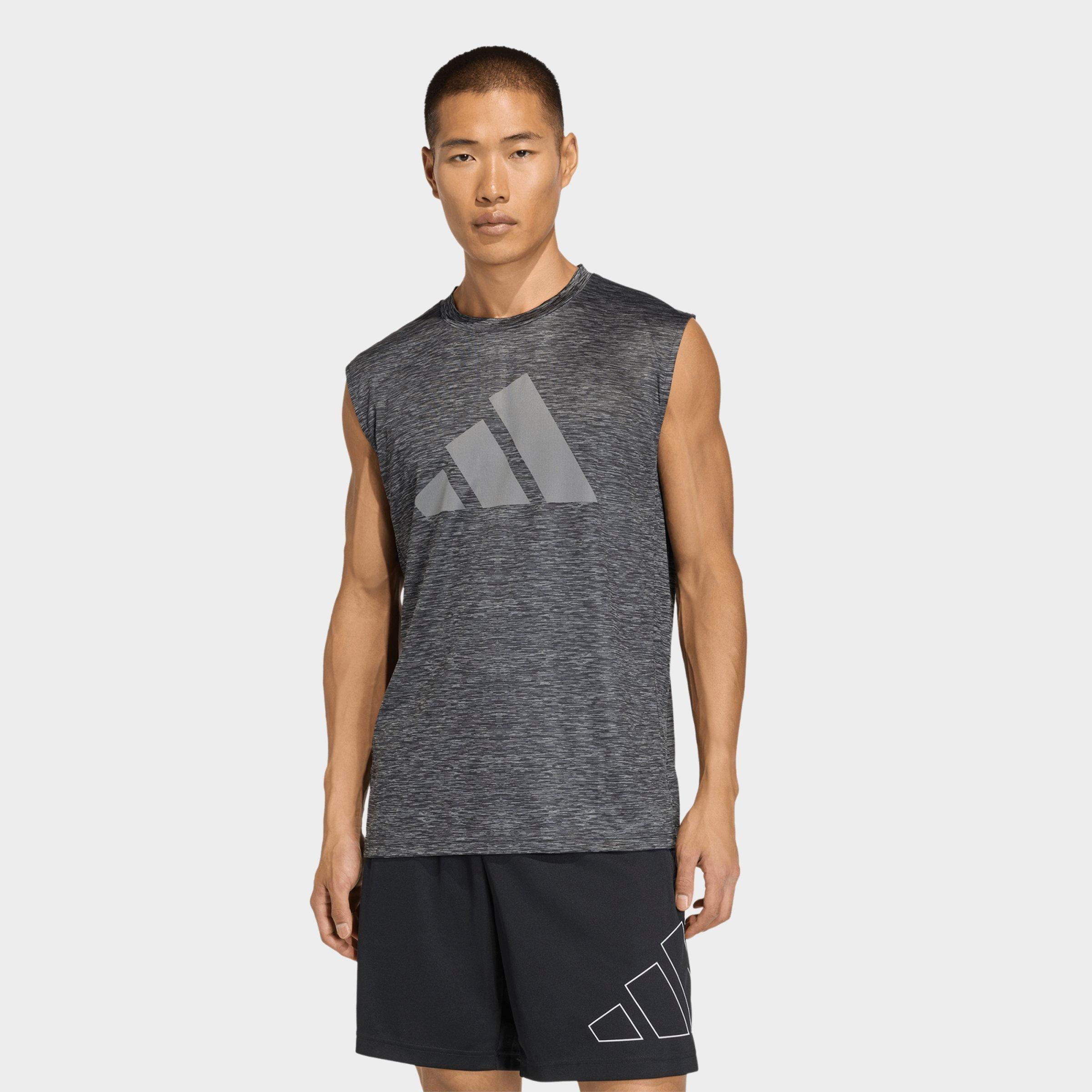 adidas Men's Workout Essentials Brandlove Sleeveless T-Shirt in Grey Melange/Grey Size: XL