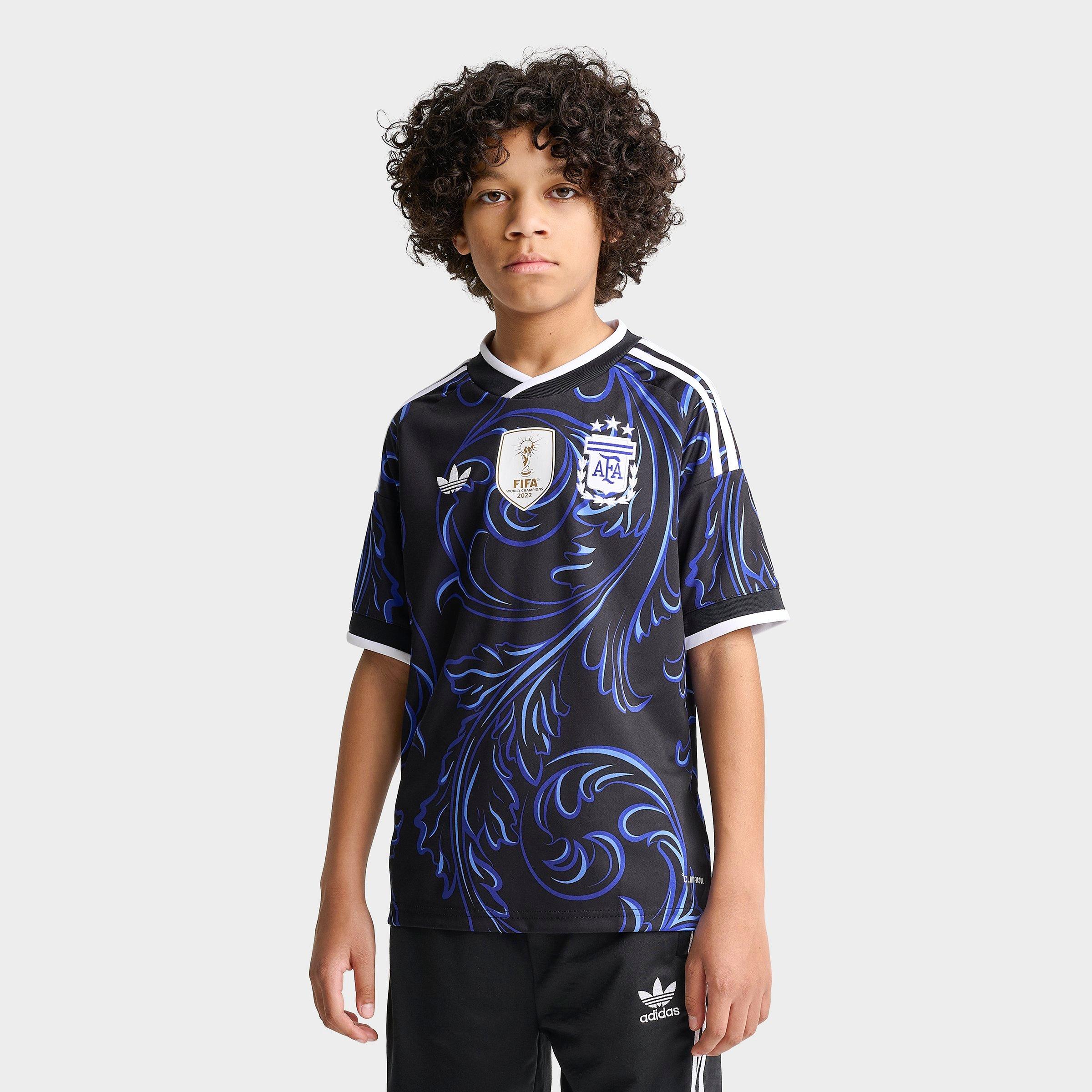 adidas Big Kids Argentina 26 Away Soccer Jersey in Black/Lucid Blue/Blue Burst Size: XS