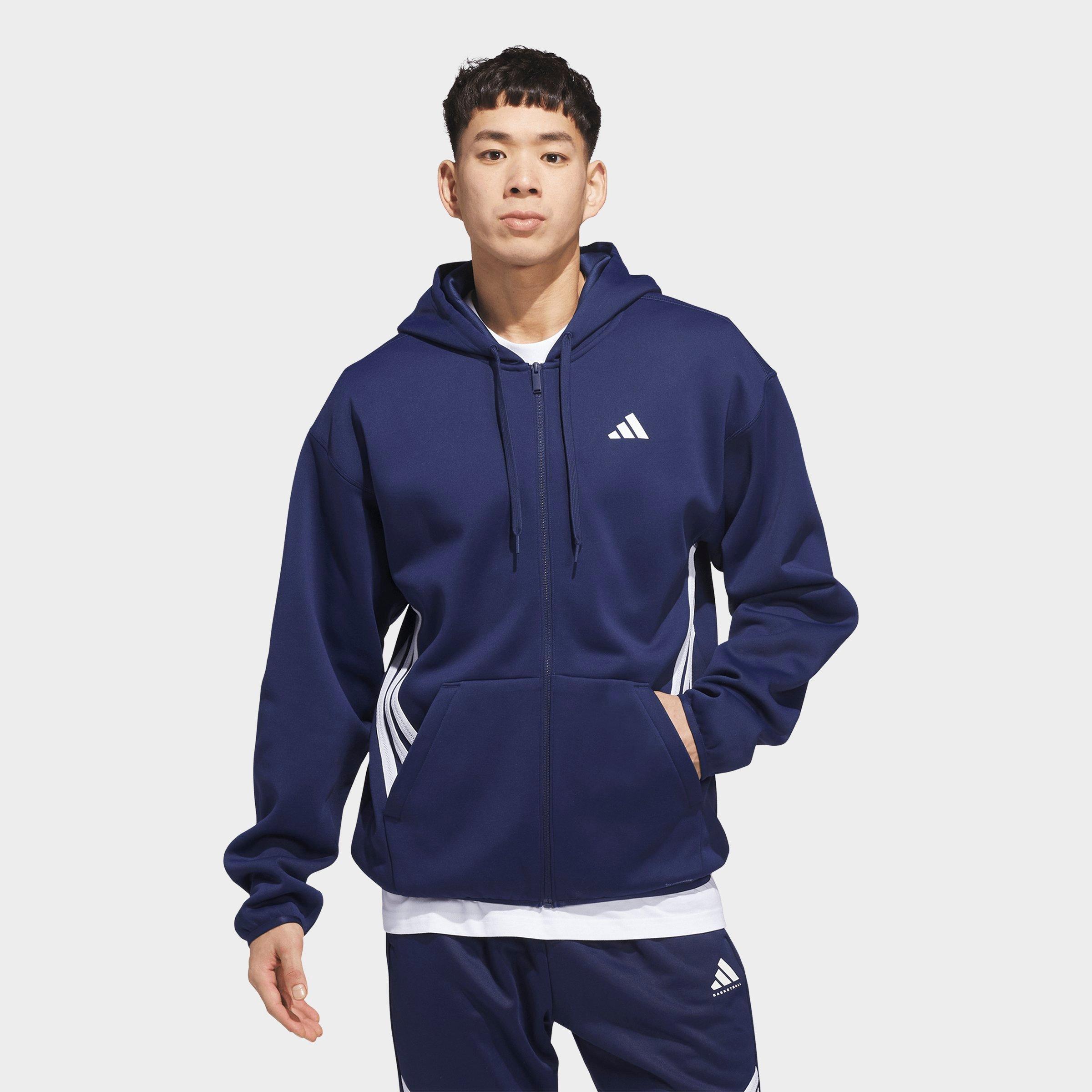adidas Men's Basketball Crazy Warm Full-Zip Hoodie in Team Navy Blue/White Size: Large