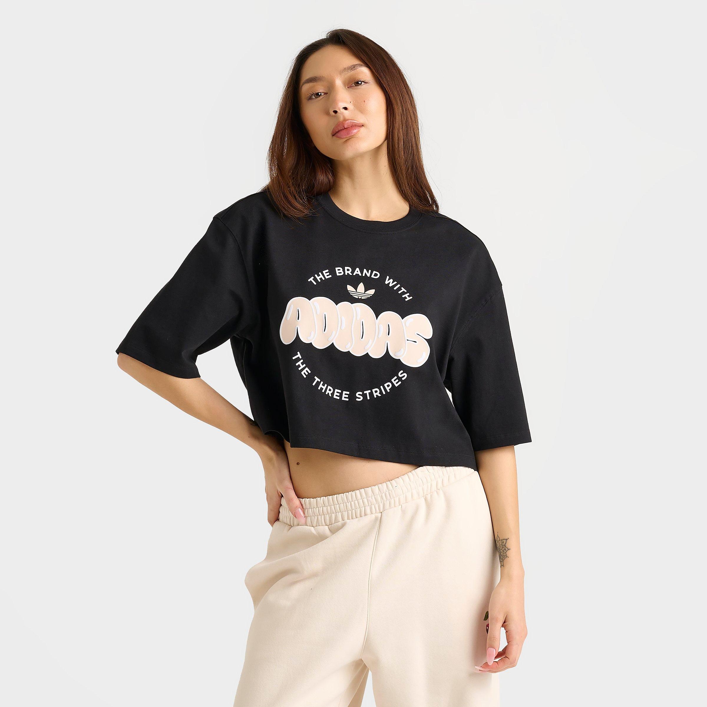 Adidas Women's Originals Bubble Crop T-Shirt in Black/Black Size Large Cotton