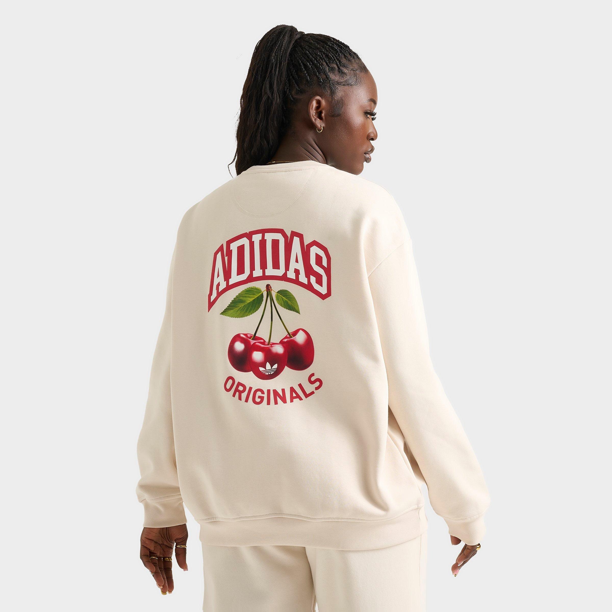 Adidas Women's Originals Cherry Oversized Crewneck Sweatshirt in Red/Off-White/Wonder White Size Medium Cotton/Polyester