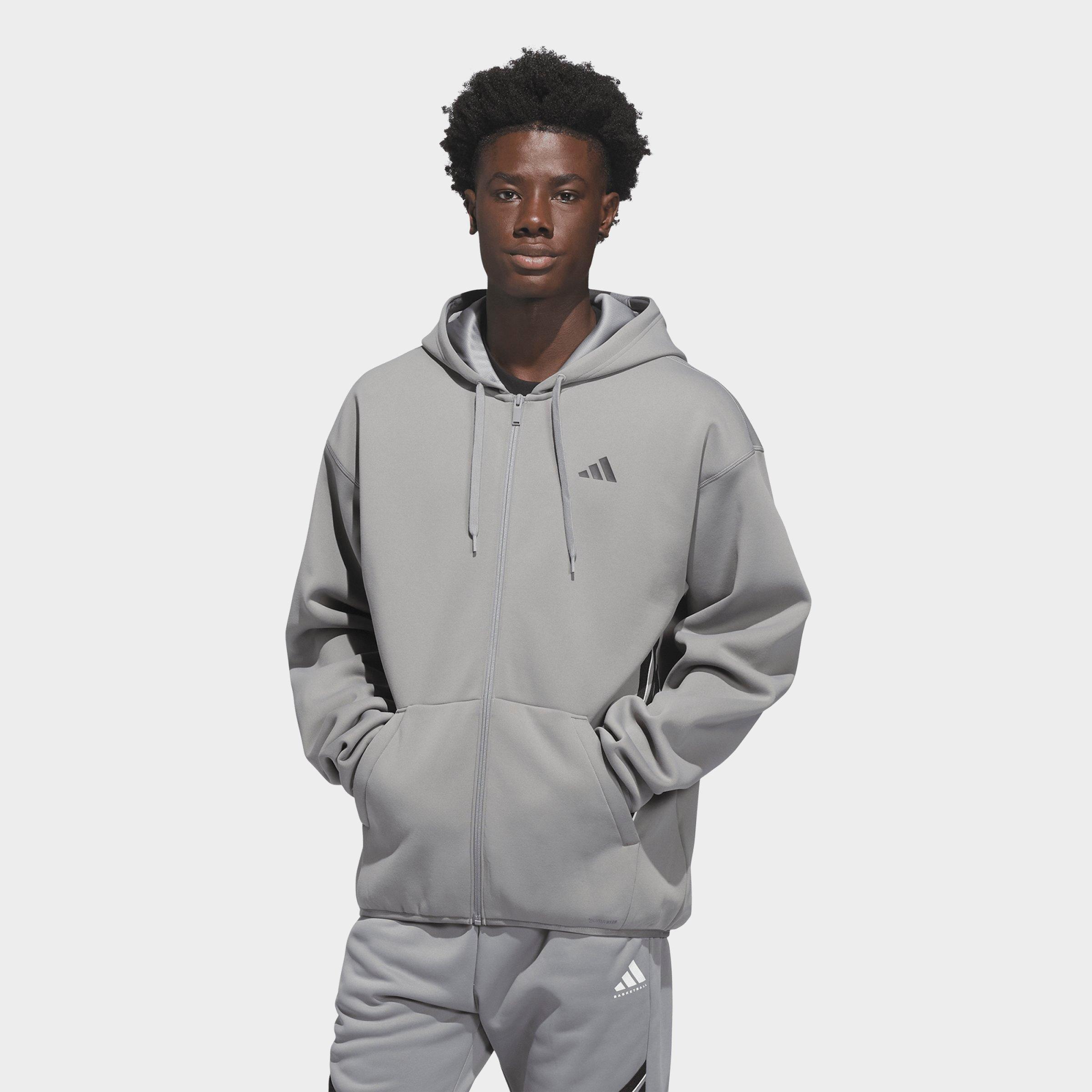 adidas Men's Basketball Crazy Warm Full-Zip Hoodie in Grey/Black Size: Medium