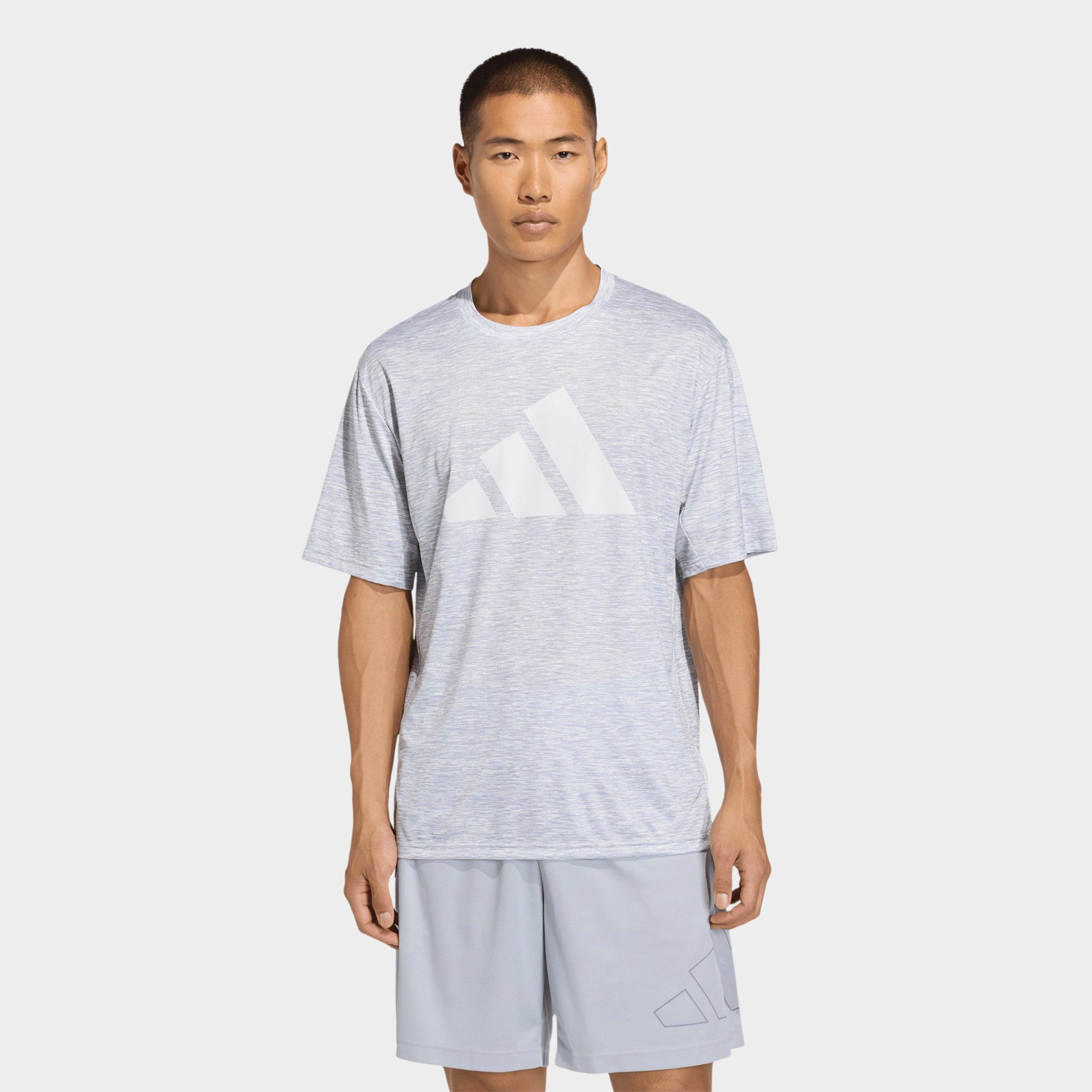 adidas Men's Workout Essentials Brandlove T-Shirt in Grey Two Melange/White Size: XL