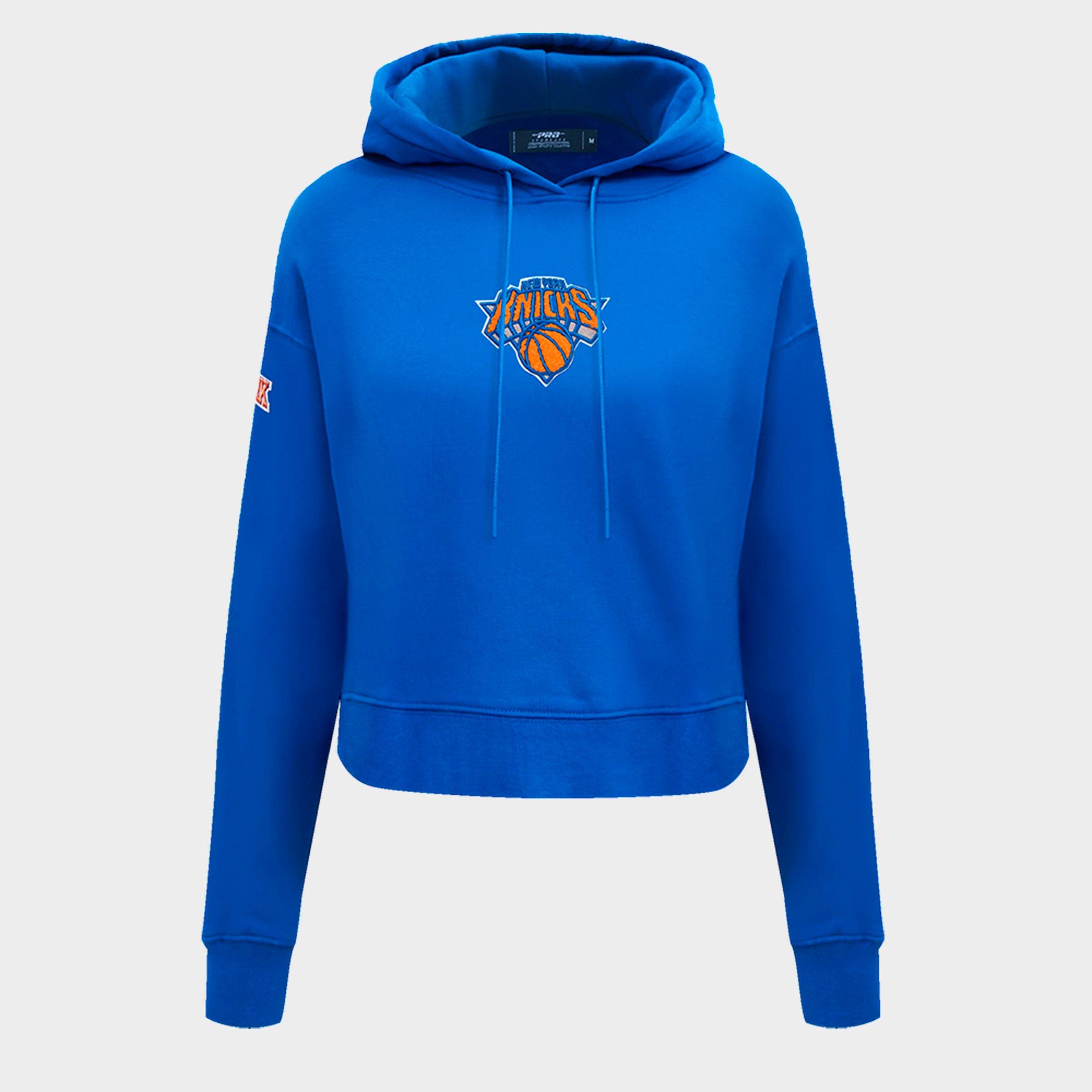 Pro Standard Women's New York Knicks NBA Classic Fleece Cropped Pullover Hoodie in Royal Blue Size: XS