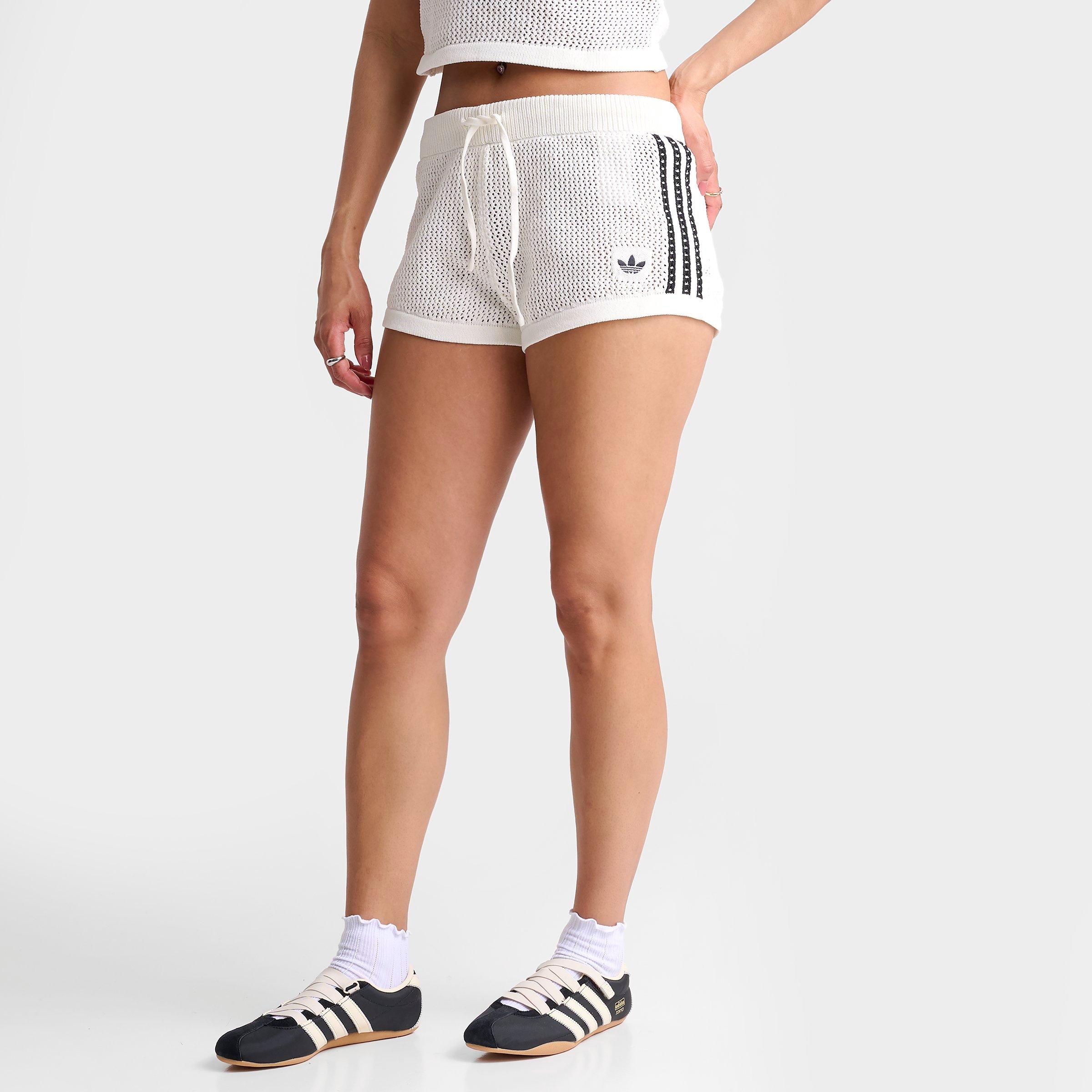adidas Women's Originals Knitted Crochet Shorts in Off White Size: Large