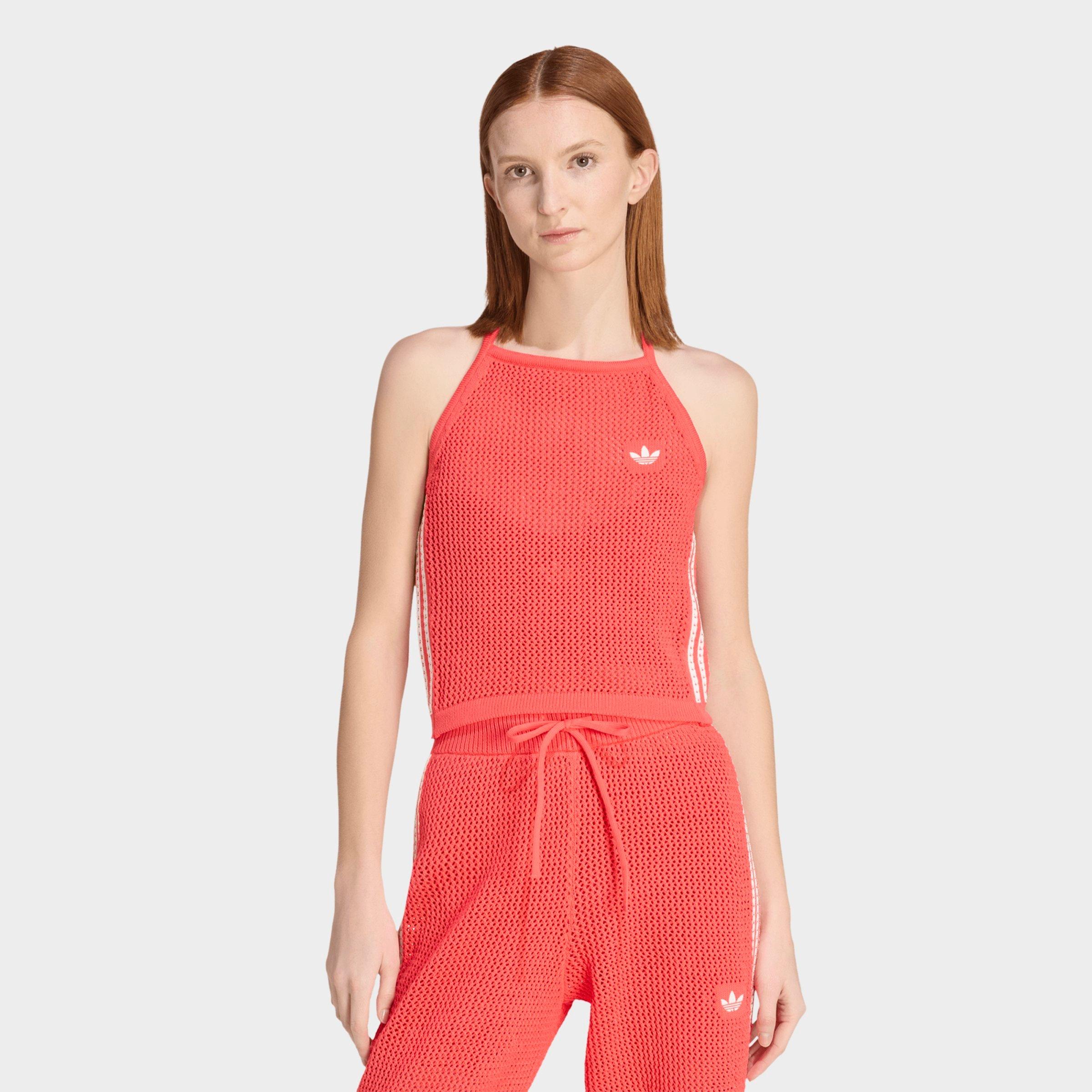 adidas Women's Originals Knitted Crochet Top in Semi Lucid Red Size: