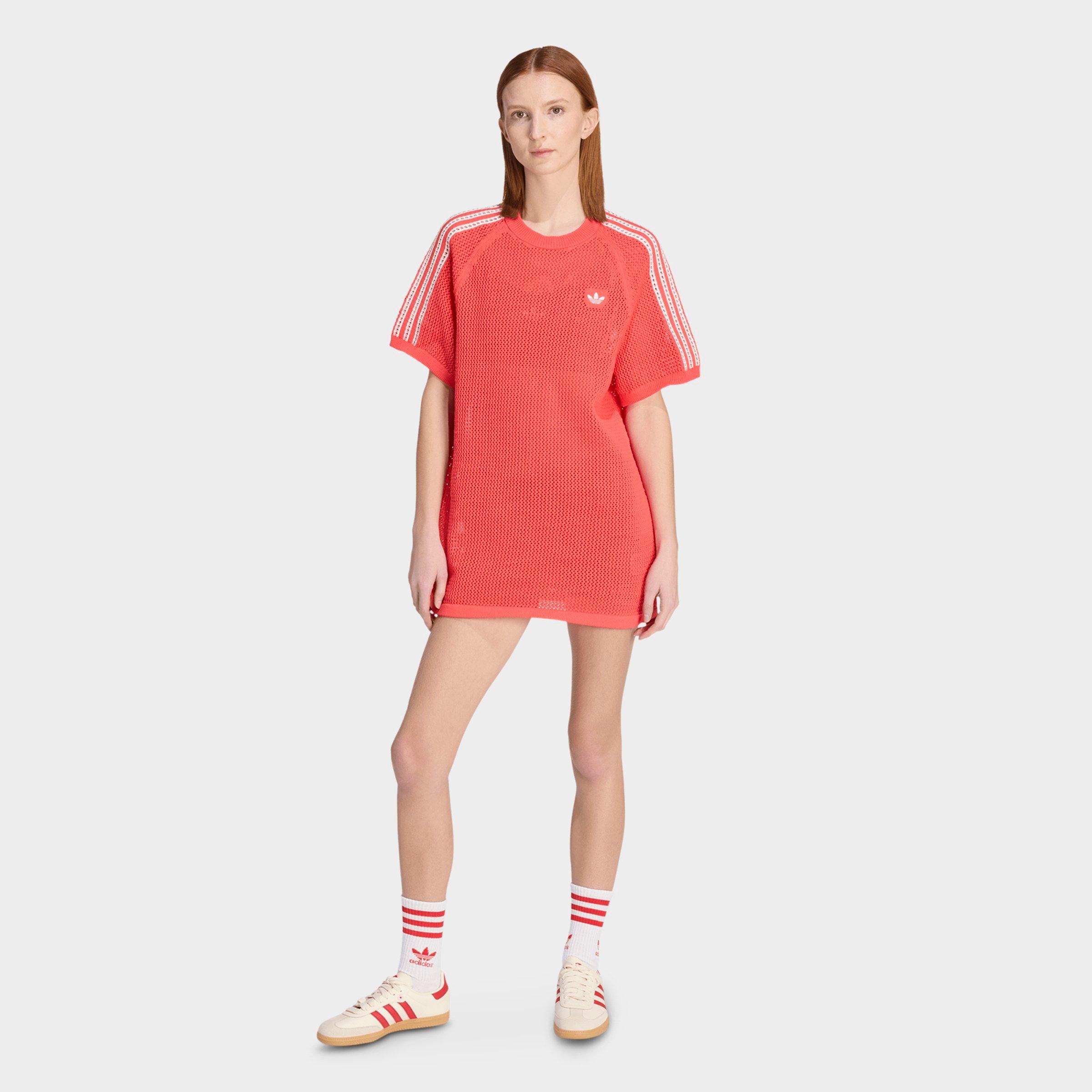 adidas Women's Originals Knitted Crochet Dress in Semi Lucid Red Size: