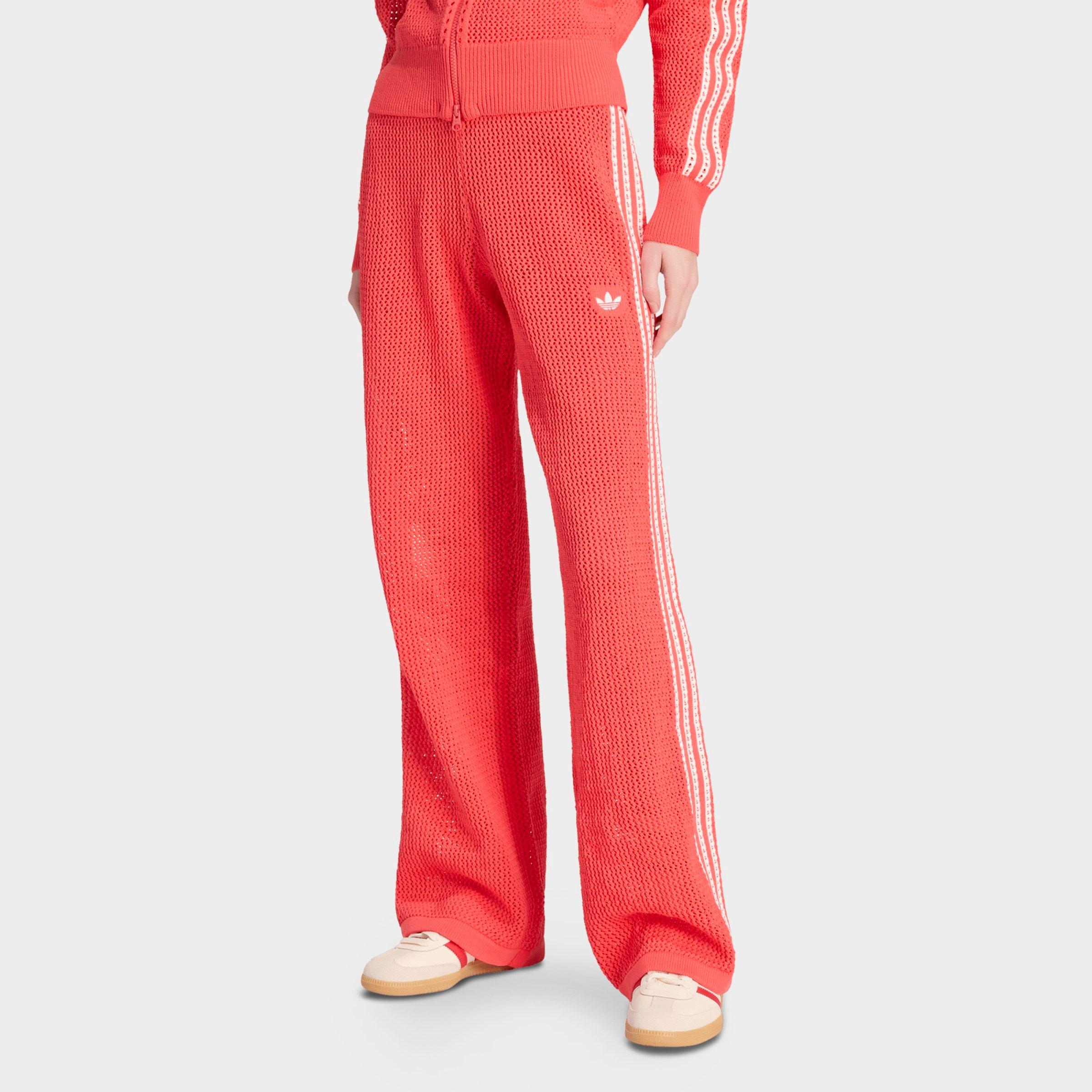 adidas Women's Originals Knitted Crochet Firebird Track Pants in Semi Lucid Red Size: Small
