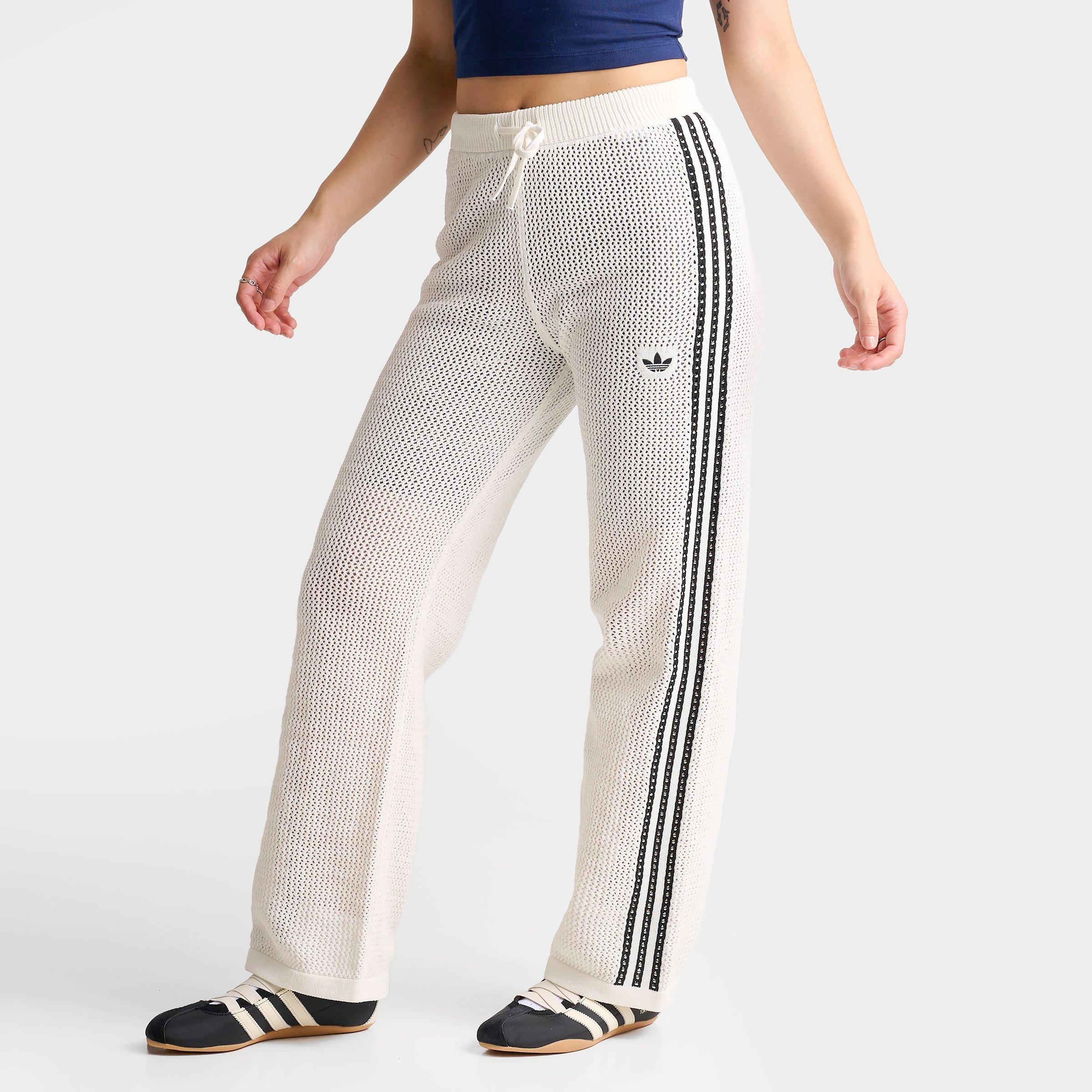 adidas Women's Originals Knitted Crochet Firebird Track Pants in Off White Size: Large