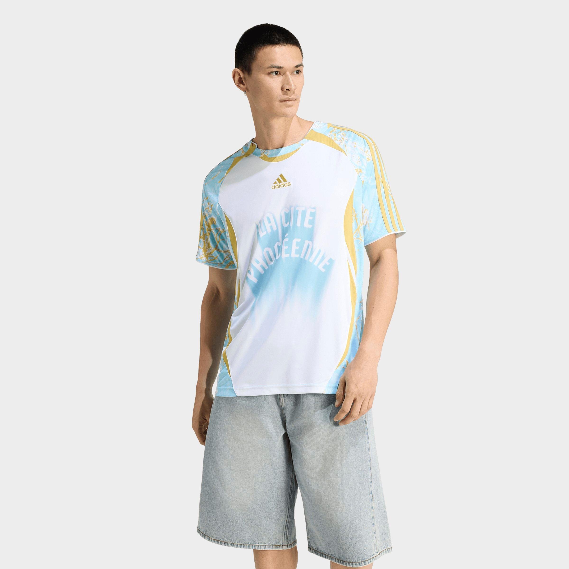 adidas Men's Originals France Graphic Soccer Jersey in White/Pyrite/Icey Blue Size: Large