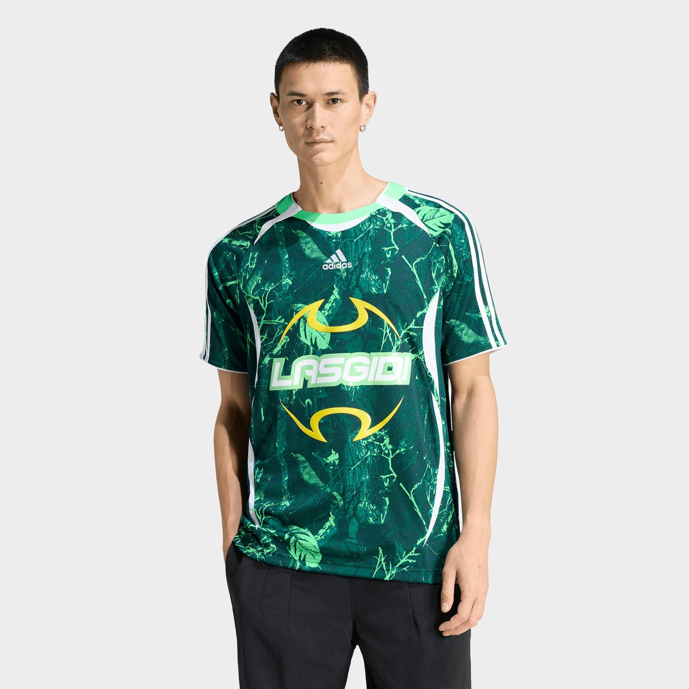 adidas Men's Originals Lagos Graphic Soccer Jersey in Screaming Green/Aurora Ivy/Collegiate Green Size: XL