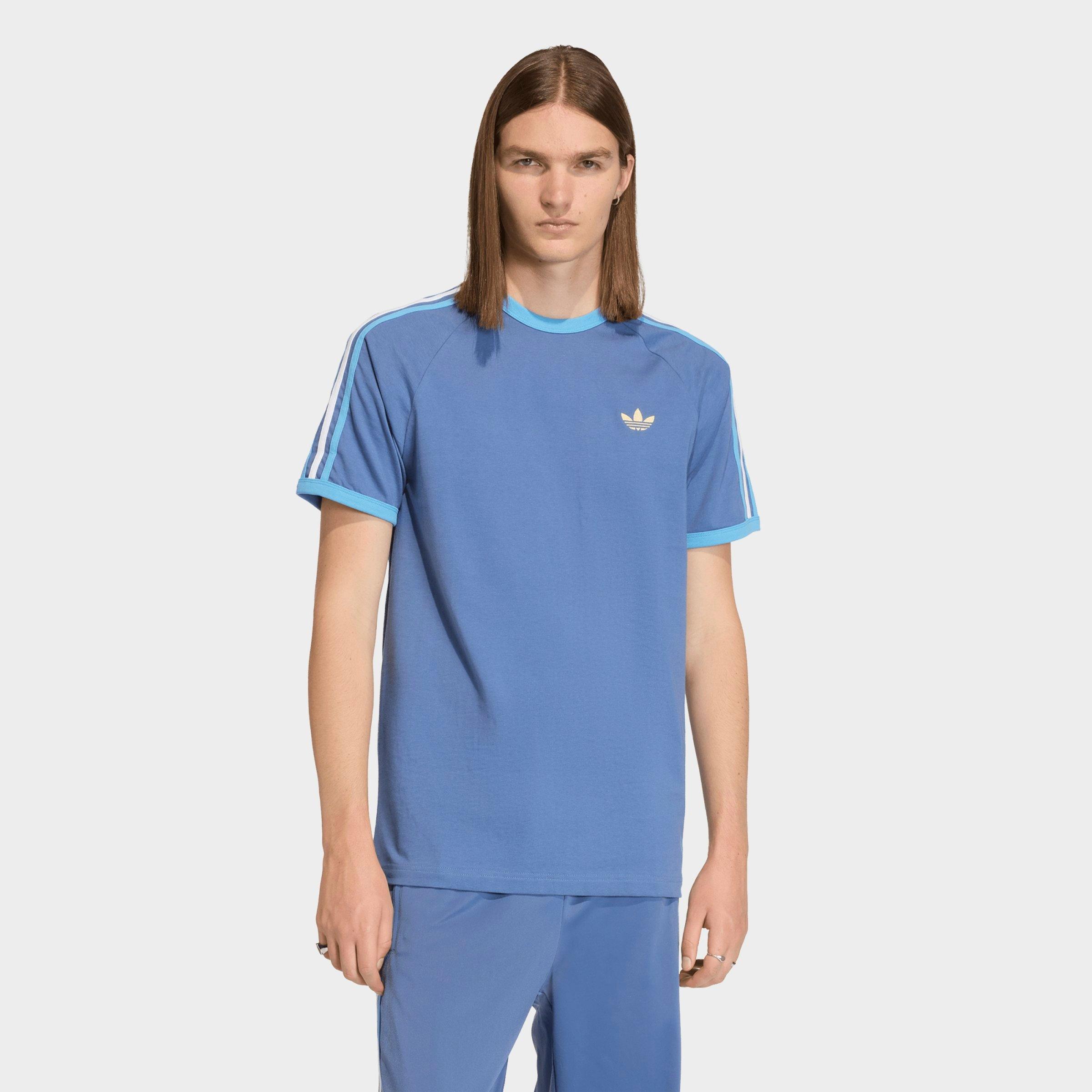 adidas Men's Originals adicolor 3-Stripes T-Shirt in Crew Blue/Light Blue/White Size: XL