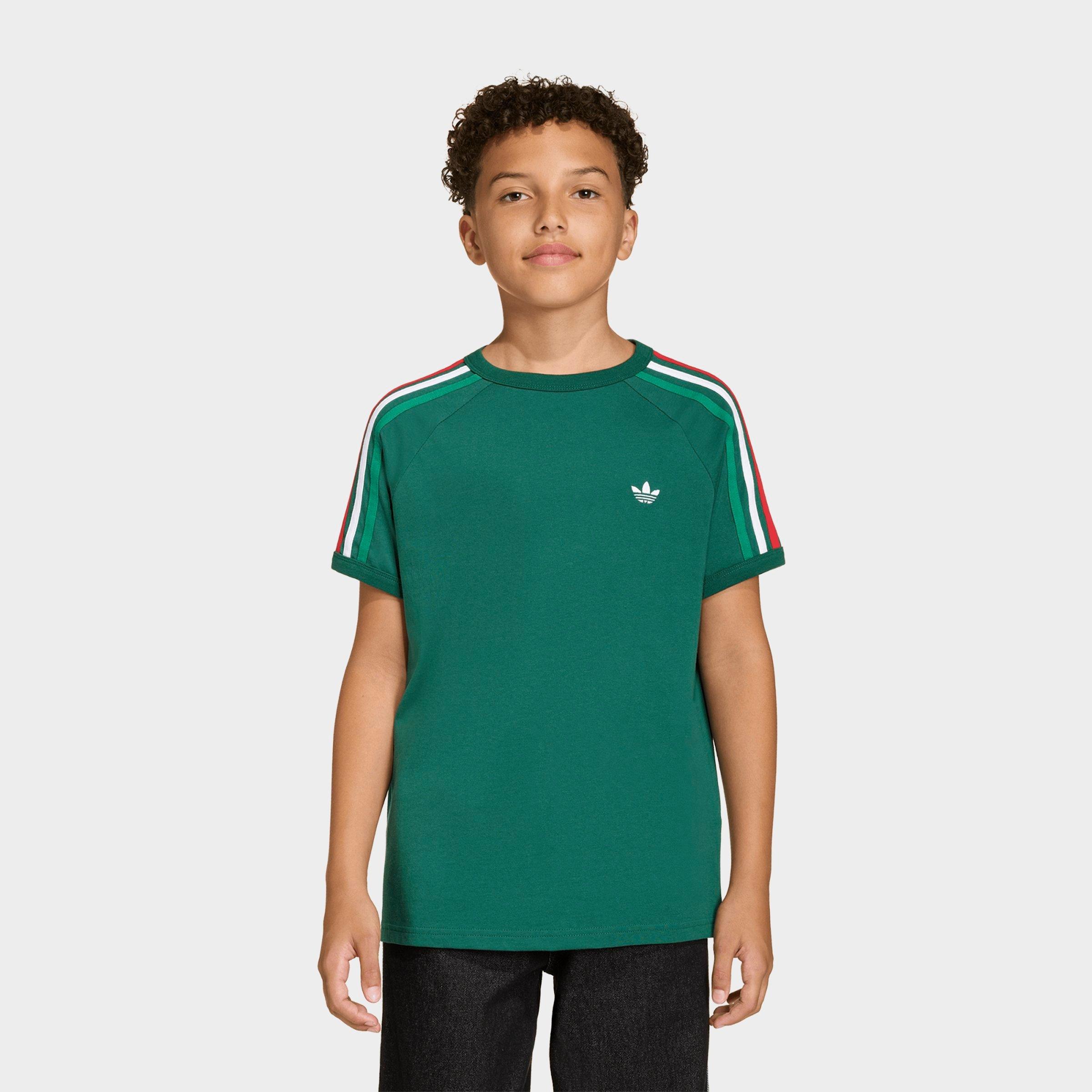 adidas Big Kids Originals 3-Stripes Lifestyle T-Shirt in Team Dark Green/White Size: Medium
