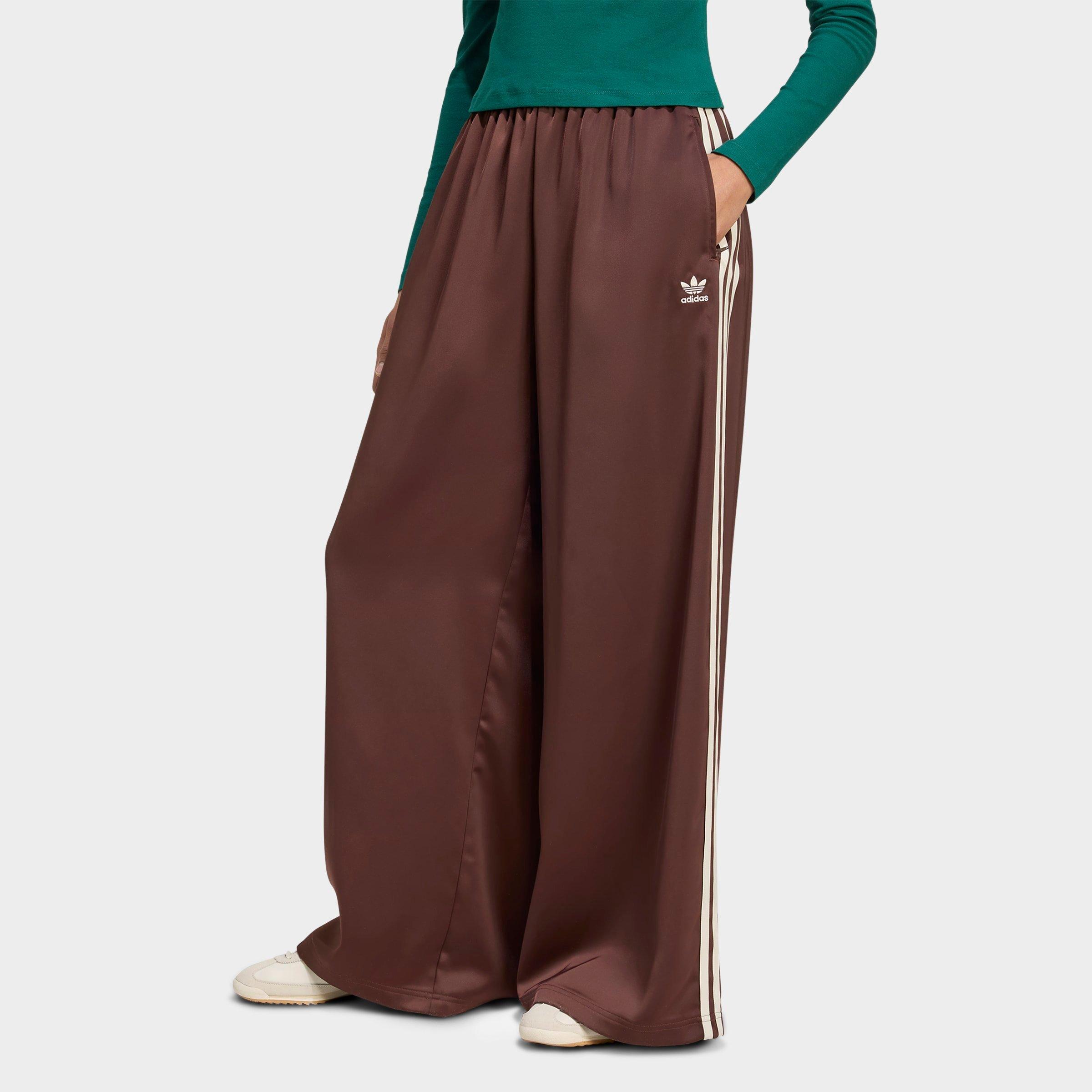 adidas Women's Originals adicolor Satin Wide Leg Track Pants in Auburn/Cream White Size: 8