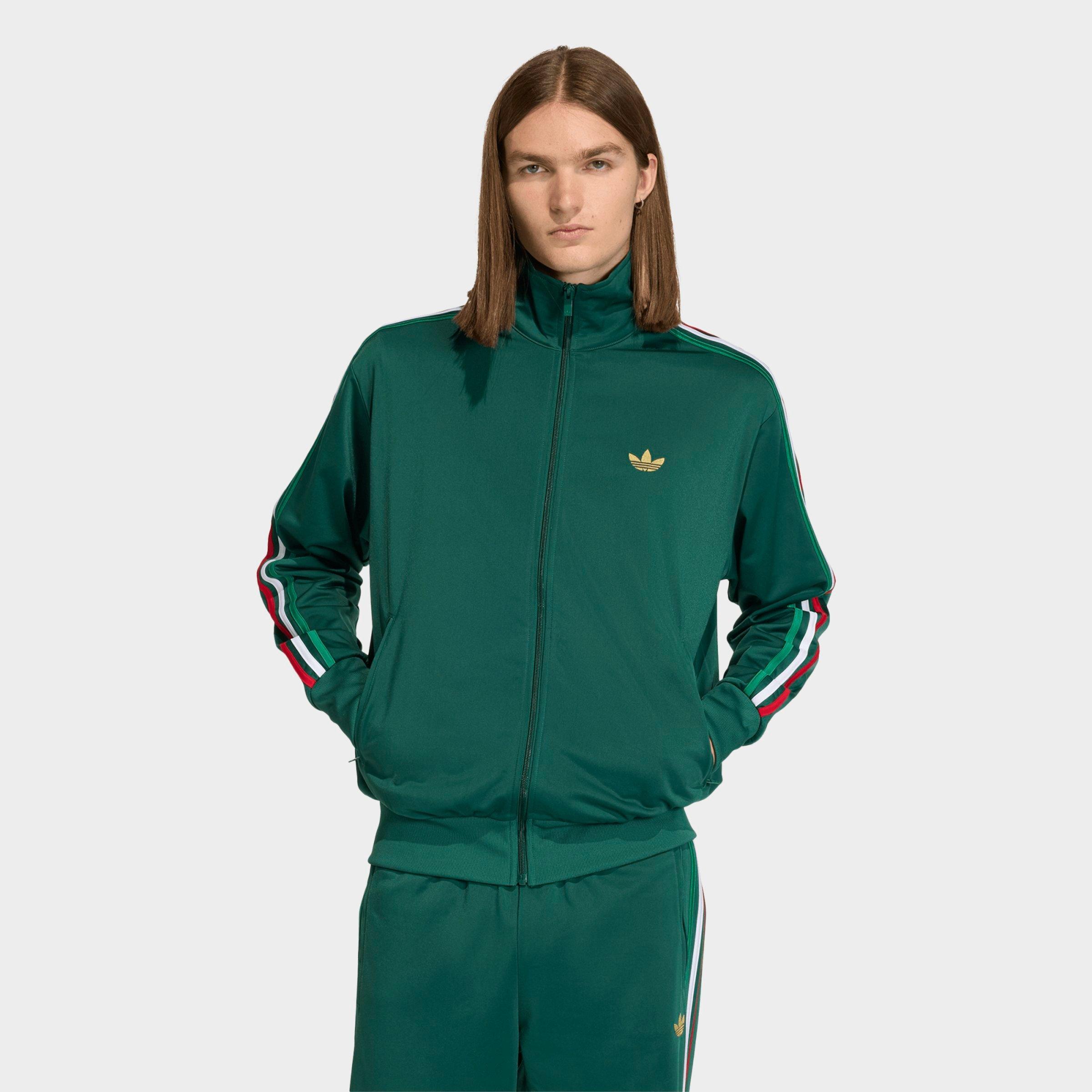 adidas Men's Originals adicolor Sport Firebird Track Jacket in Team Dark Green/Bold Green/White Size: Small