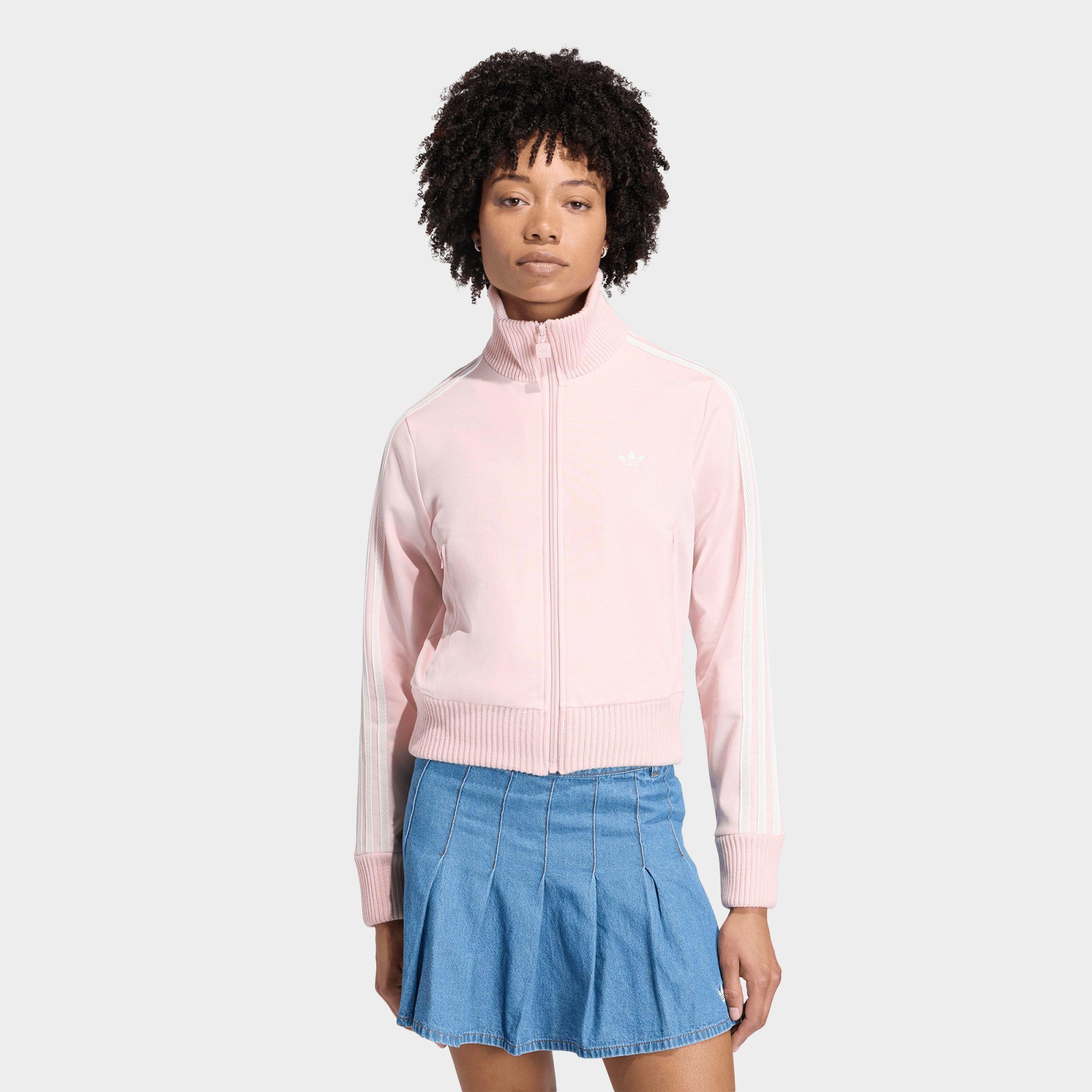 adidas Women's Originals Firebird Knitted Crochet Details Track Top in Sandy Pink Size: