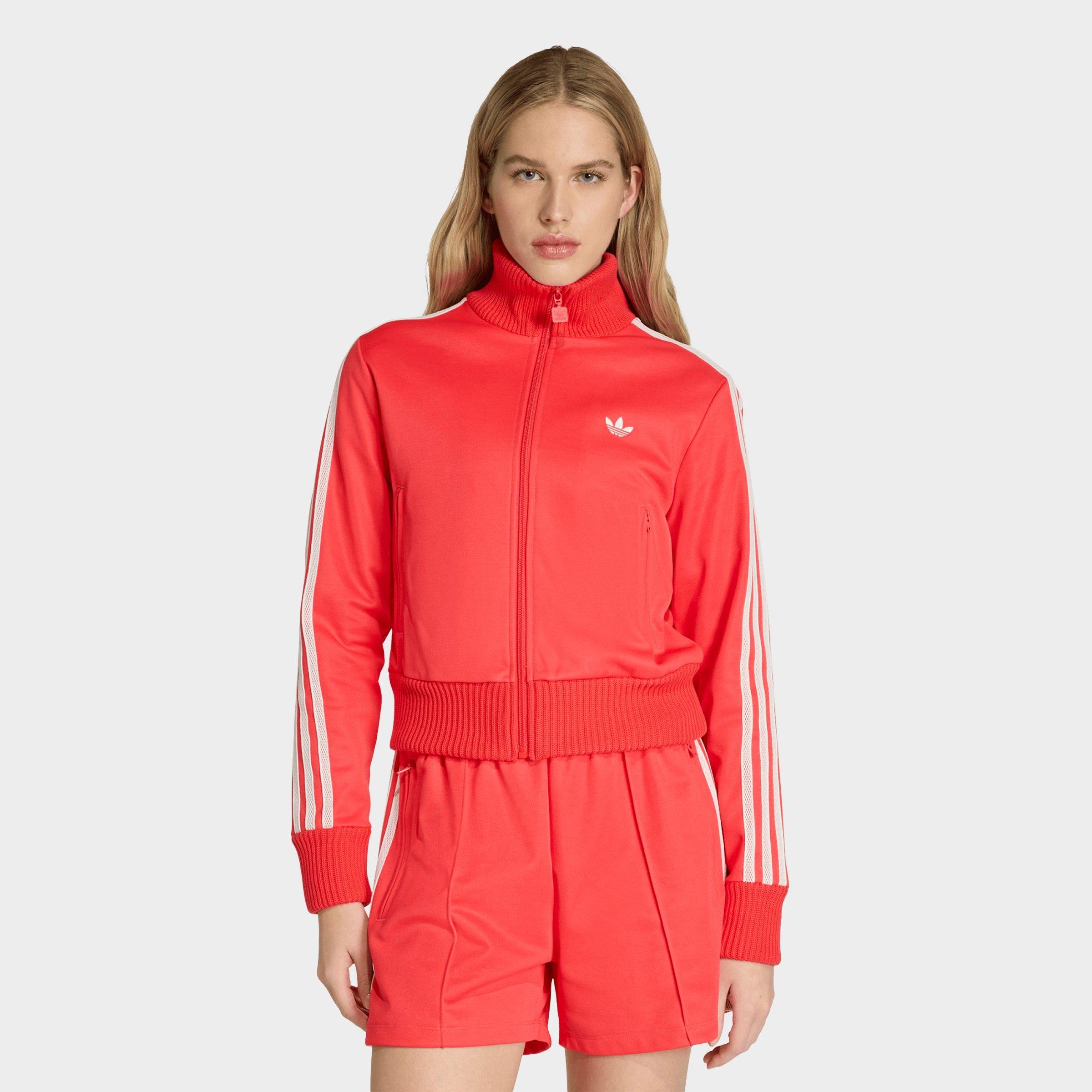 adidas Women's Originals Firebird Knitted Crochet Details Full-Zip Track Top in Semi Lucid Red Size: Small
