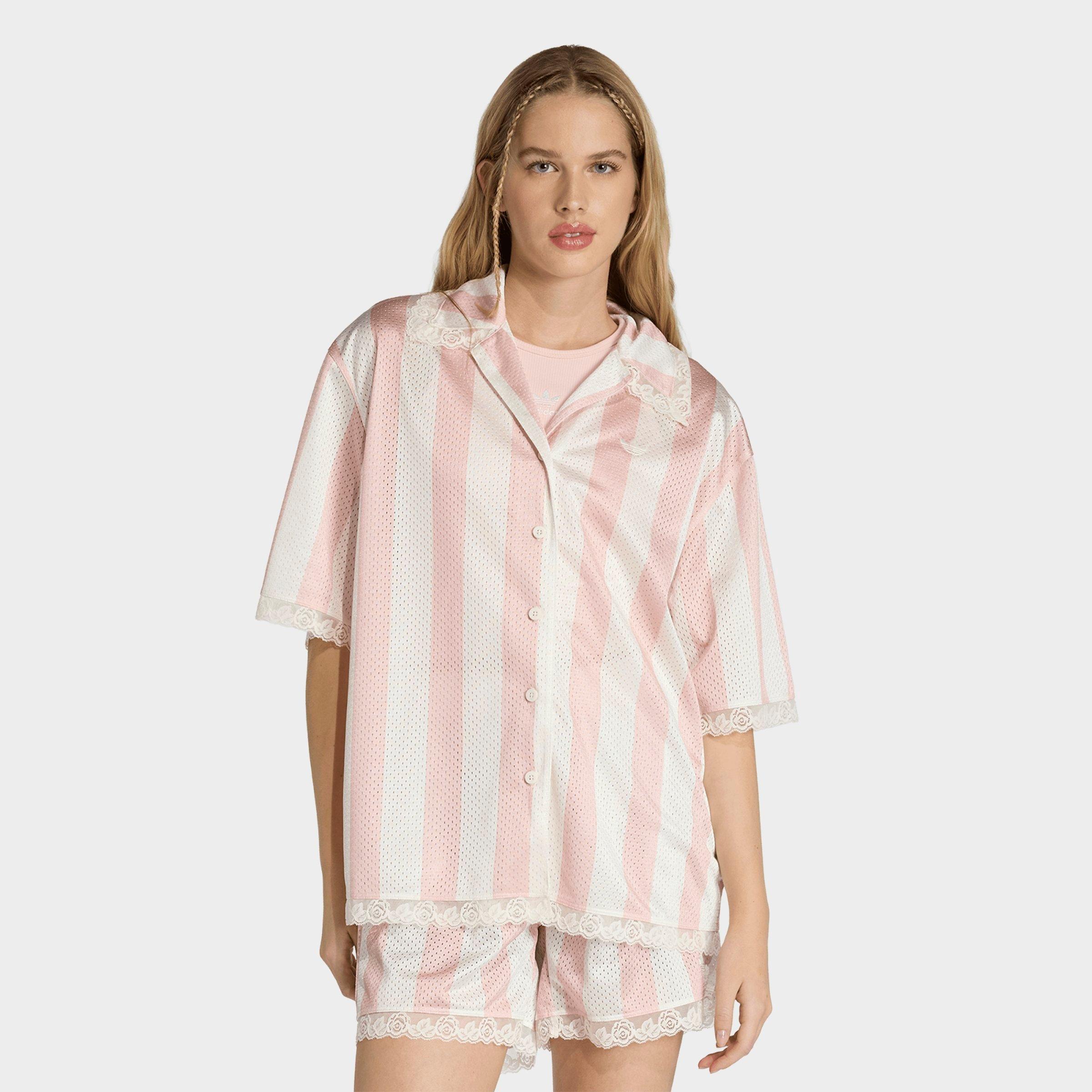 adidas Women's Originals Lace Jacquard Shirt in Off White/Sandy Pink Size: XL