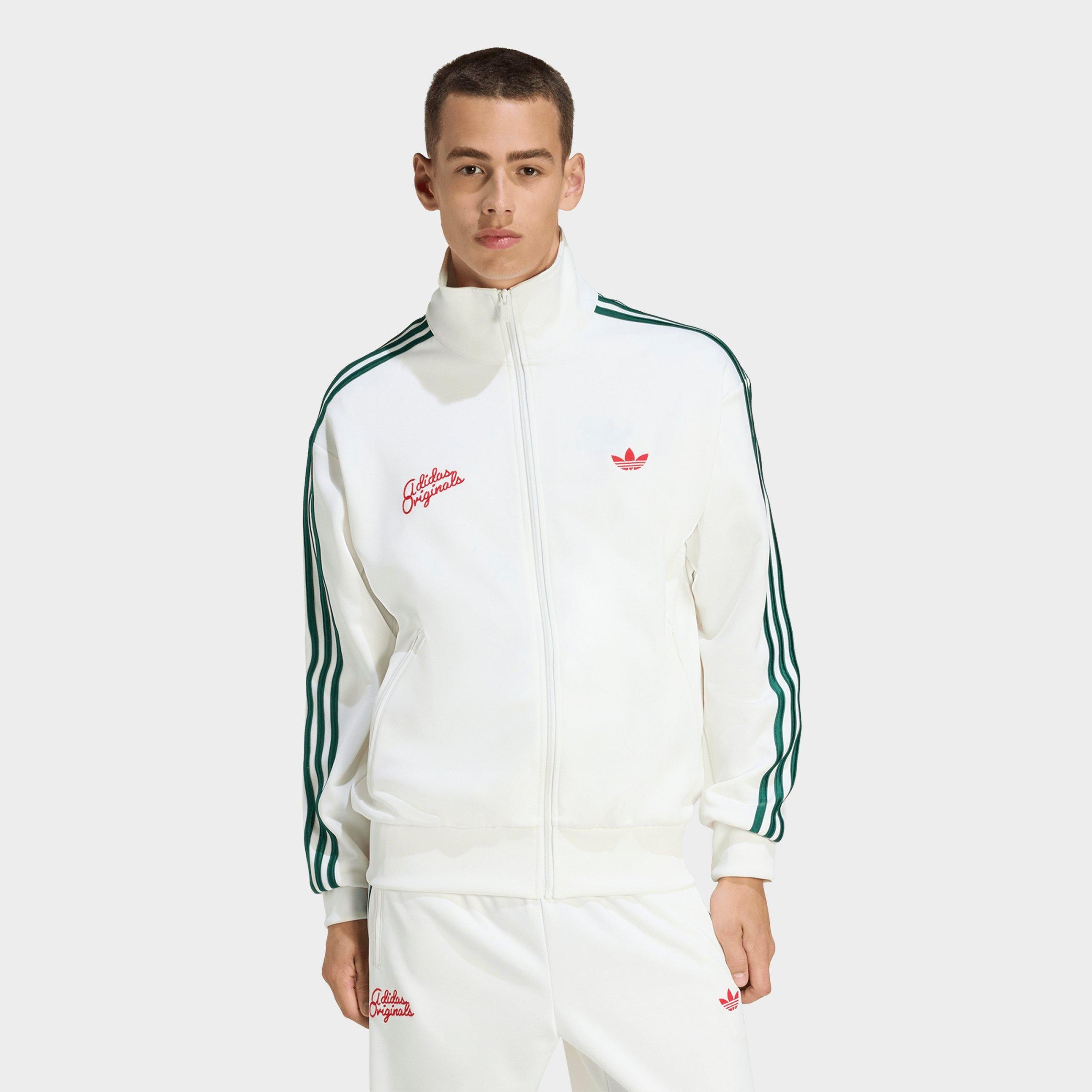 adidas Men's Originals Firebird Roses Track Top in Off White/Collegiate Green Size: XS