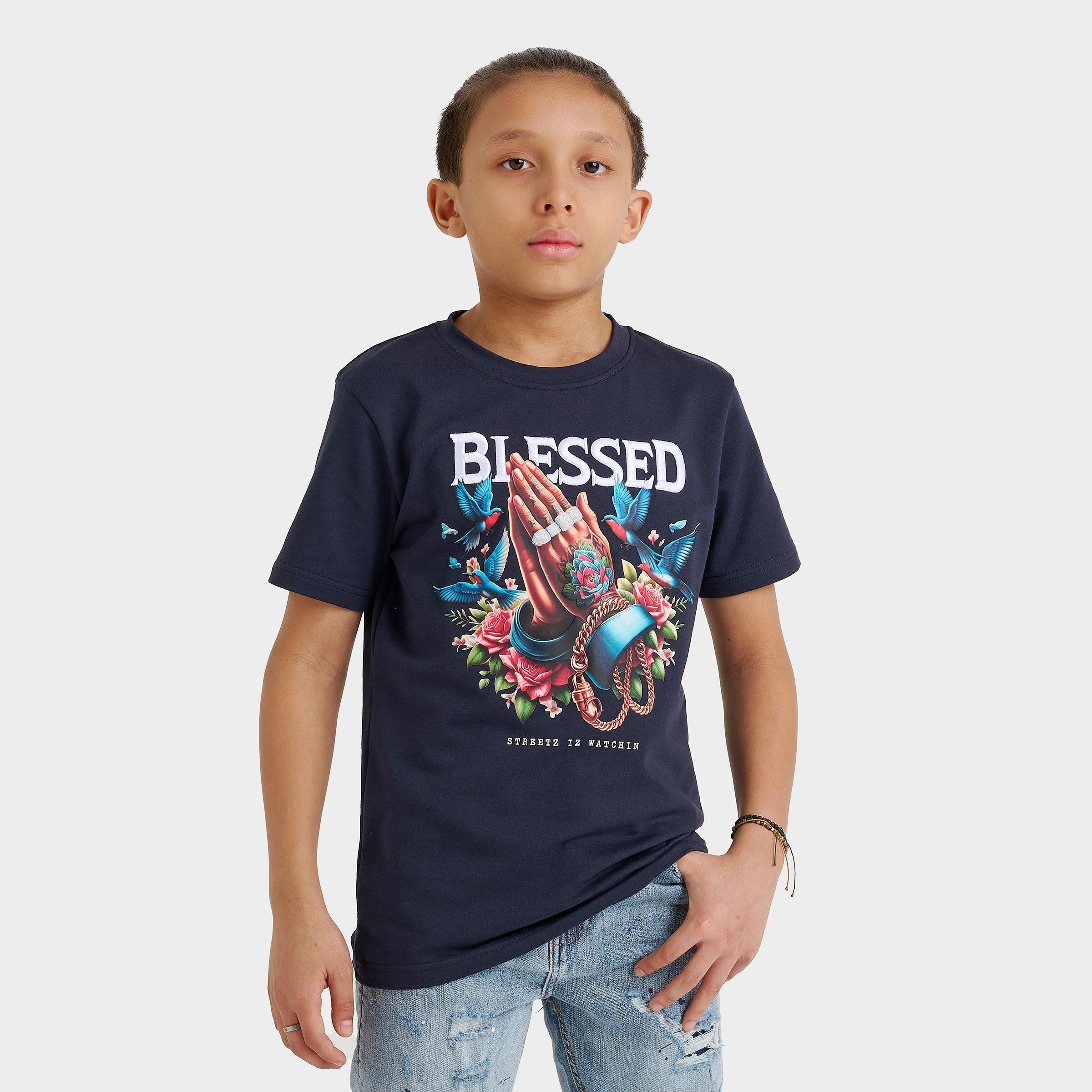 Streetz Iz Watchin Big Kids Blessed T-Shirt in Black Size: Small