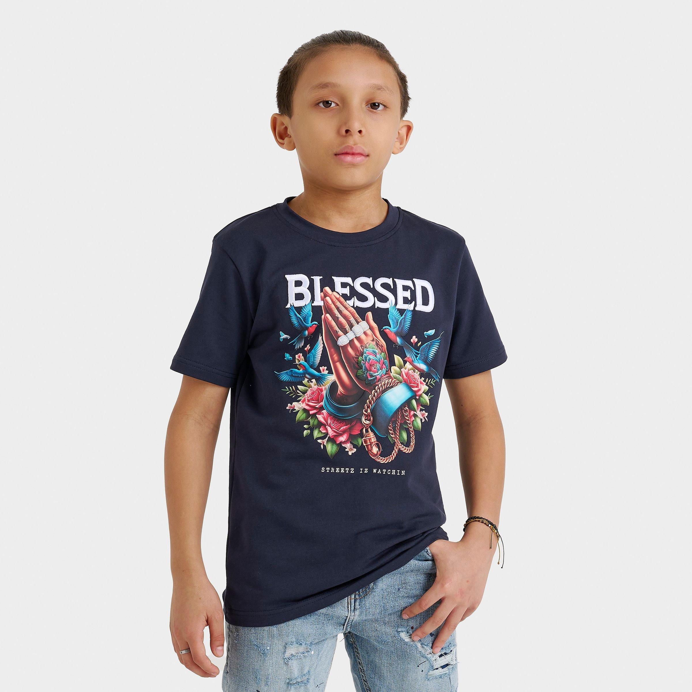 Other Kids' Streetz Iz Watchin Blessed T-Shirt in Blue/Black Size Small 100% Cotton