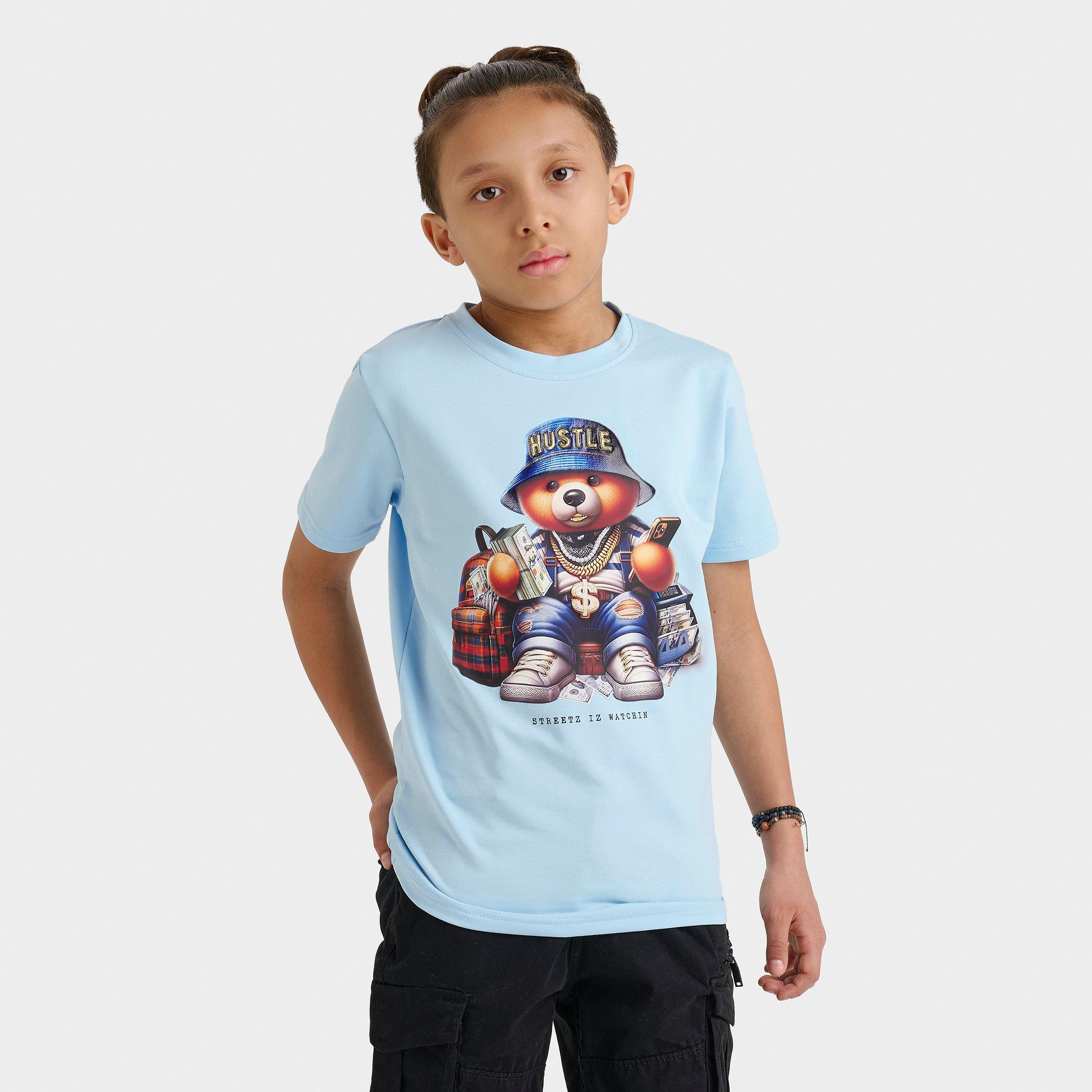 Other Kids' Streetz Iz Watchin Hustle Bear T-Shirt in Blue/Light Blue Size Medium 100% Cotton