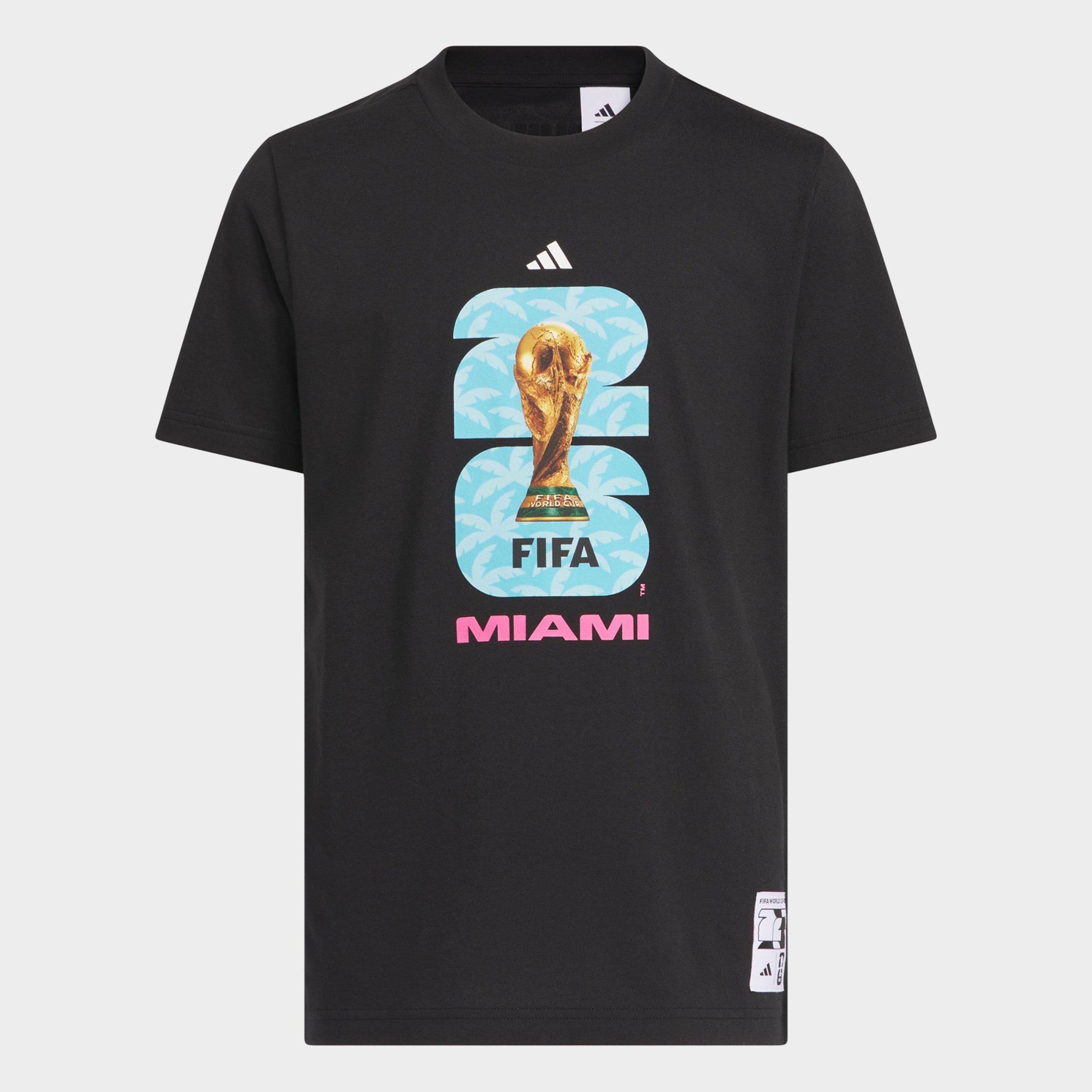 adidas Big Kids FIFA World Cup 26 Host City Miami Graphic Soccer T-Shirt in Black Size: XS