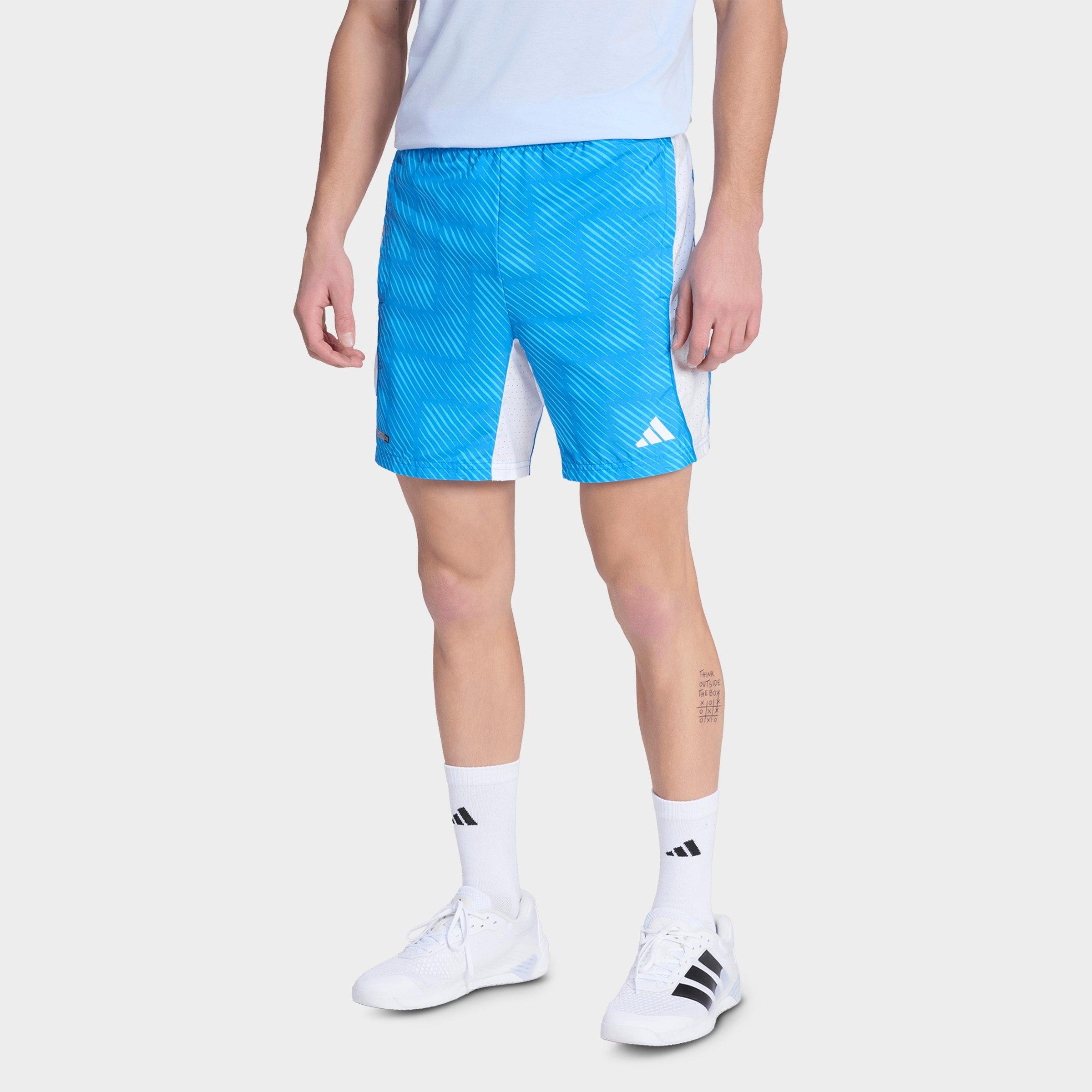adidas Men's Tech Intensity Allover Print Training Shorts in Ray Blue/White/Black Size: L 7