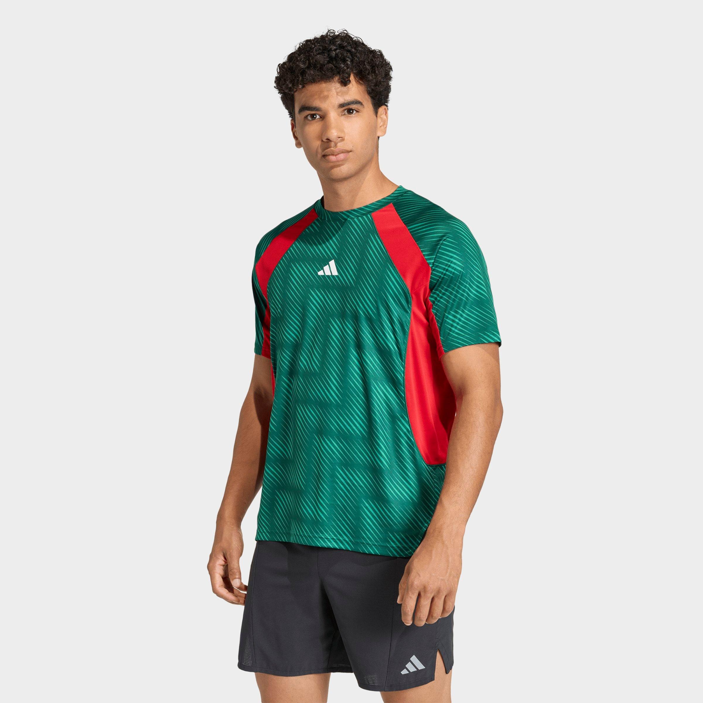 adidas Men's Tech Apparel FIFA World Cup 26 Training T-Shirt in Team Dark Green/Better Scarlet Size: XS