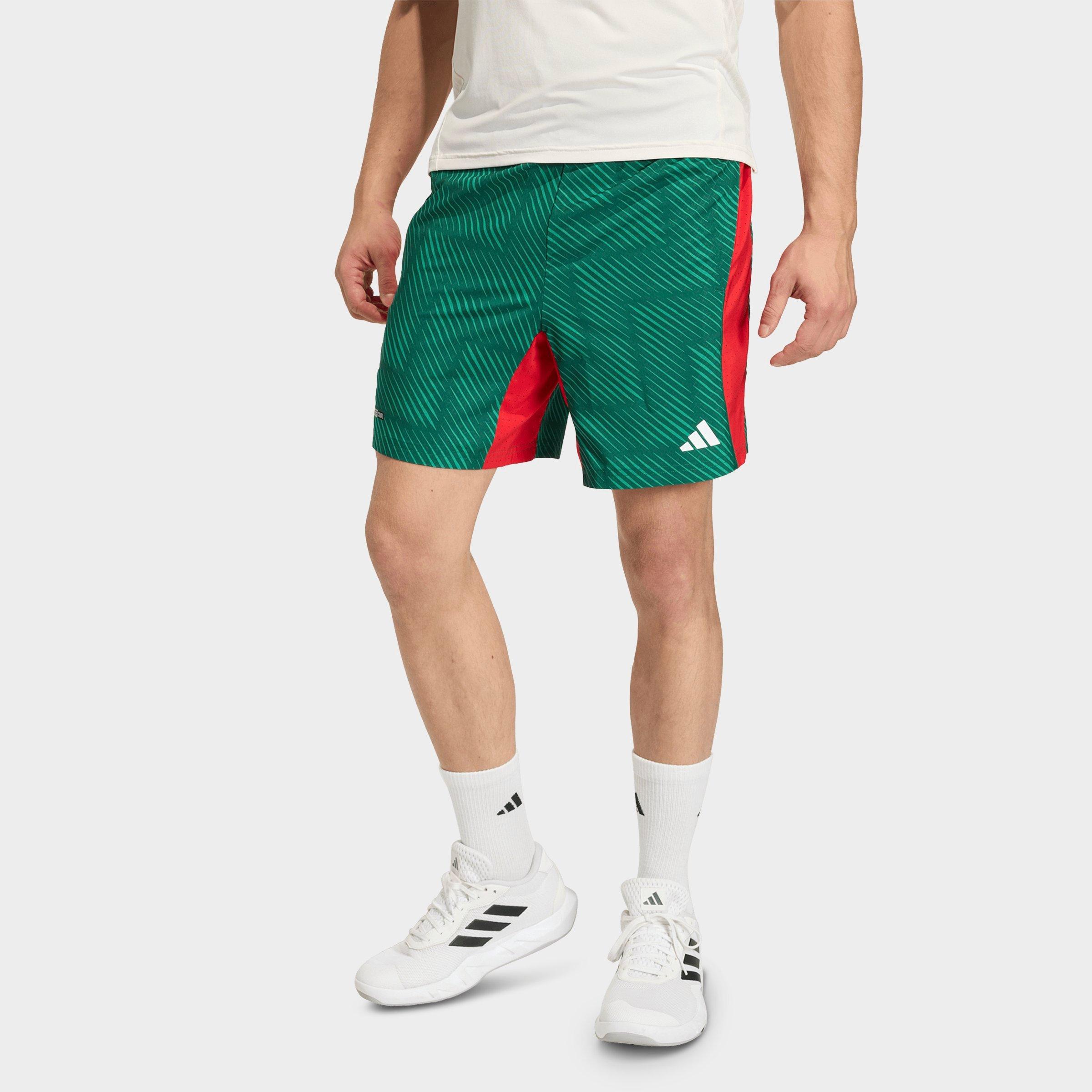 adidas Men's Tech Intensity Allover Print Training Shorts in Team Dark Green/Better Scarlet/Black Size: 2XL 7