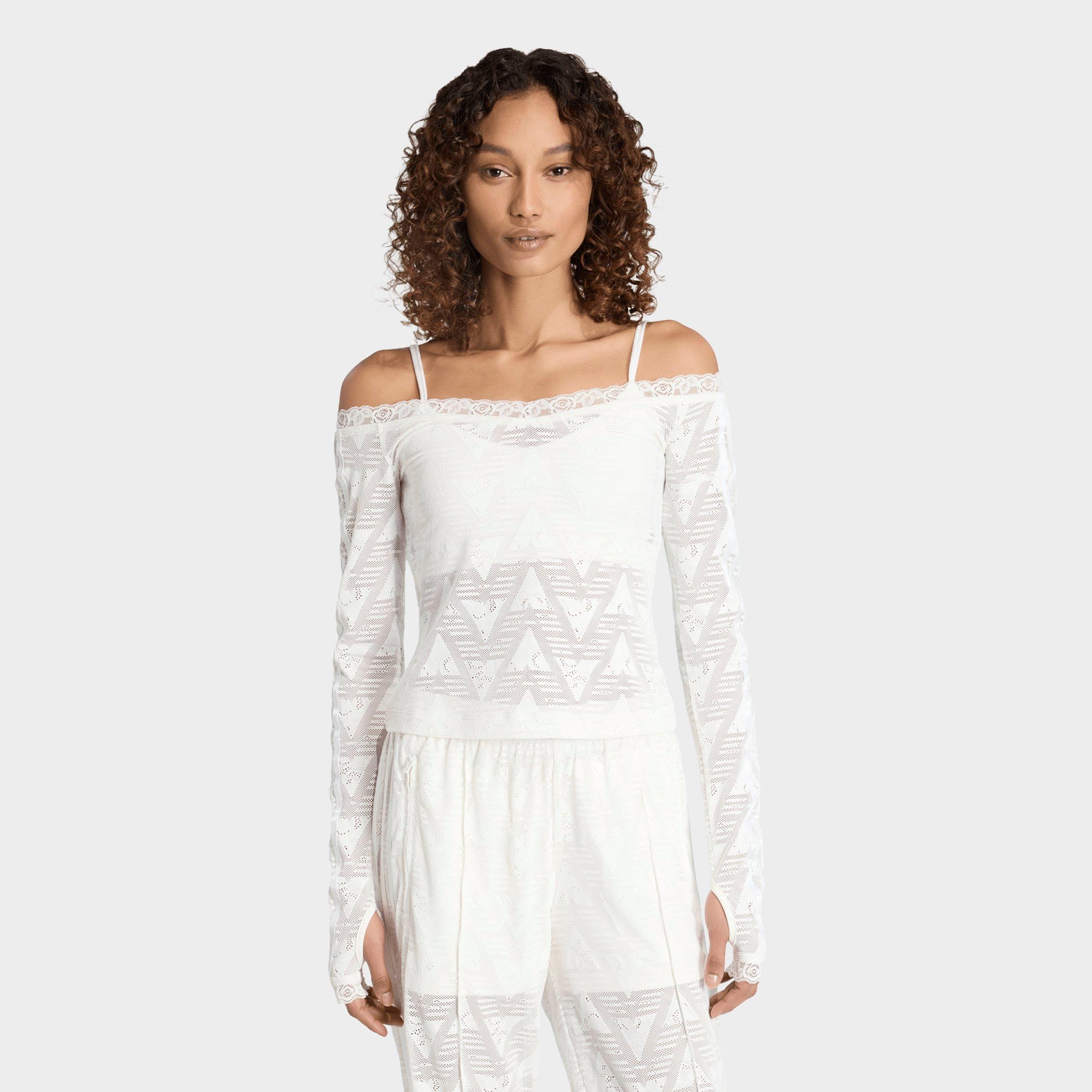 adidas Women's Originals Lace Bardot Top in Cloud White Size: