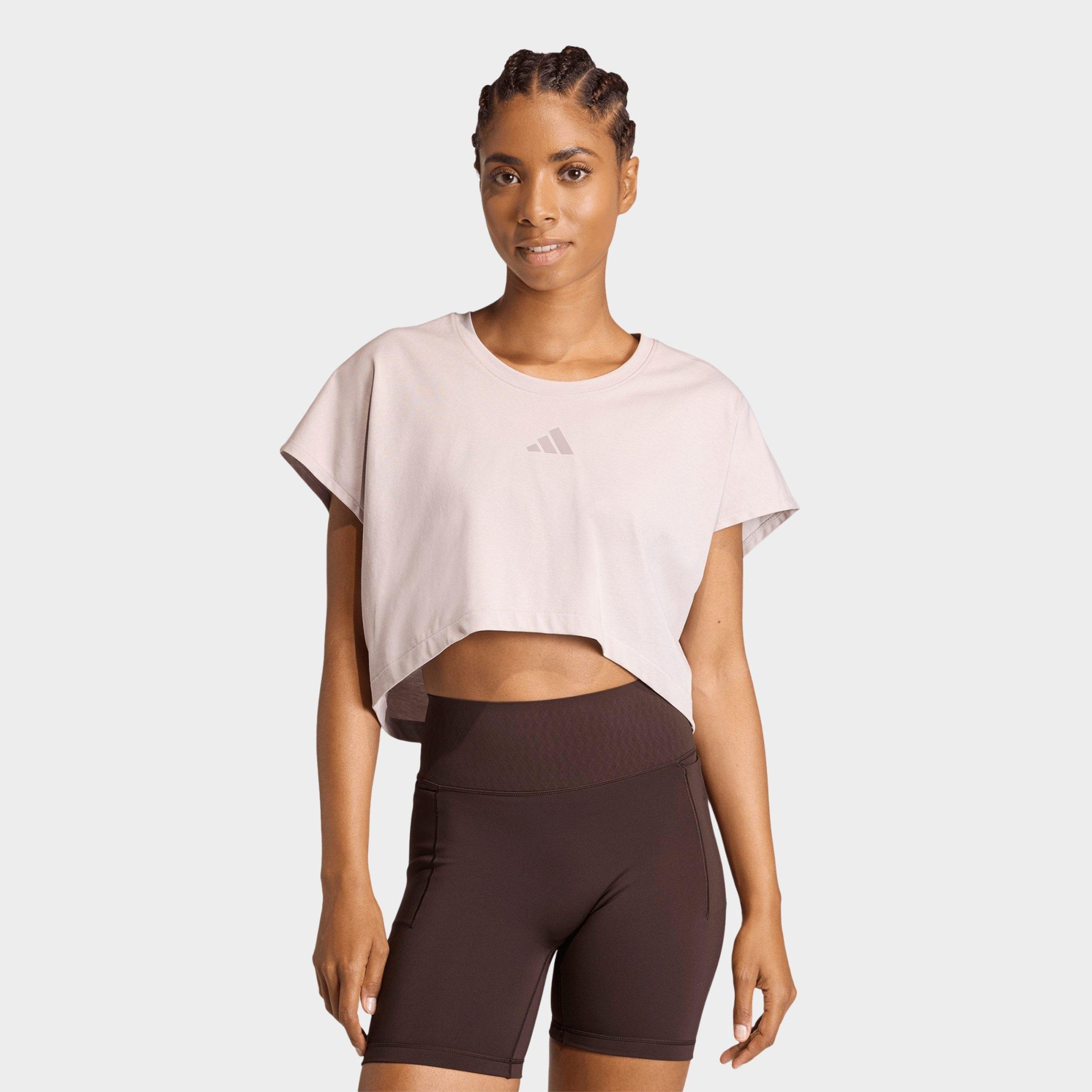 adidas Women's Power Workout Cropped Boxy 3-Stripes Tank Top in Ice Purple Size: