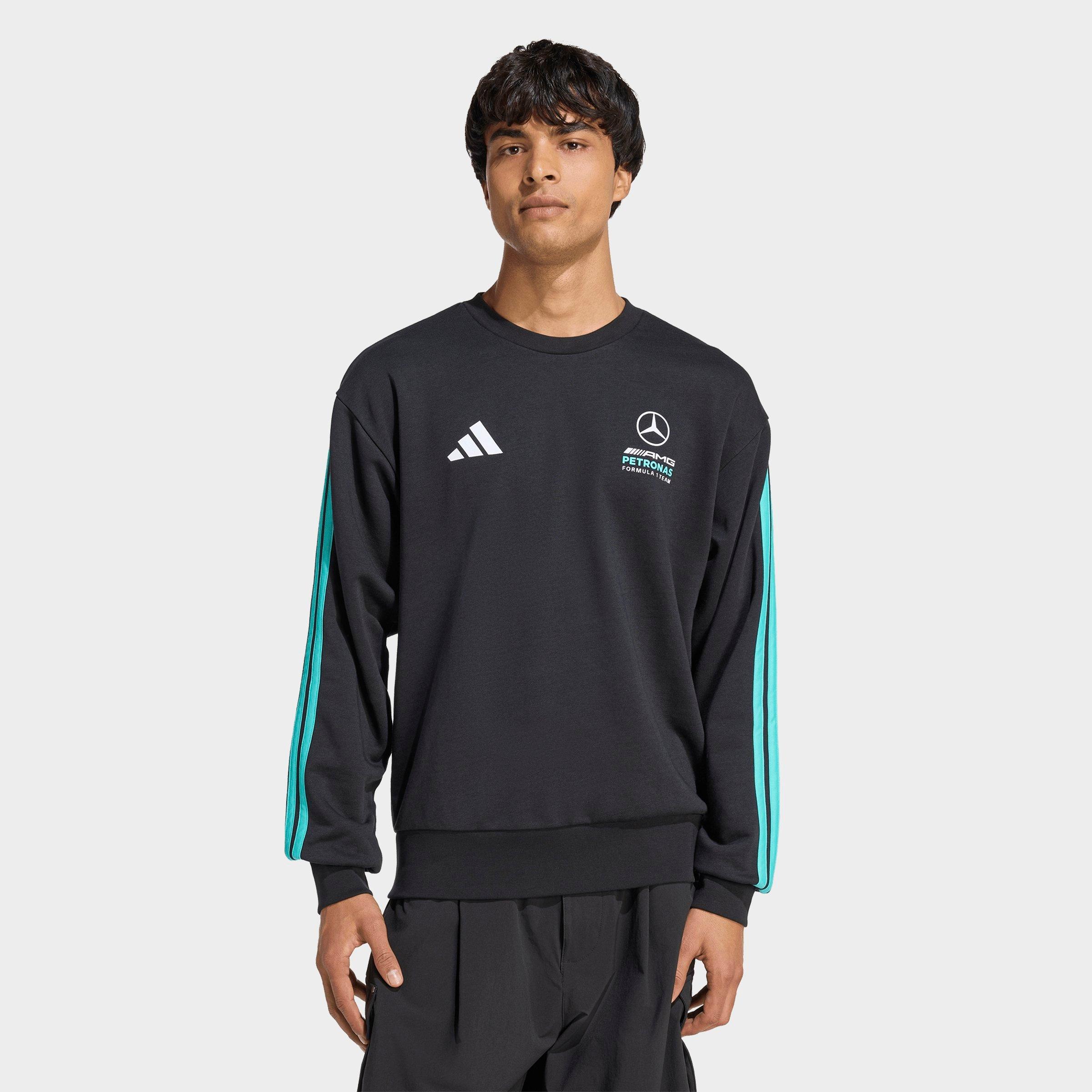 adidas Men's Mercedes-AMG Petronas F1 Team DNA Crewneck Sweatshirt in Black/Semi Mint Rush Size: 3XL