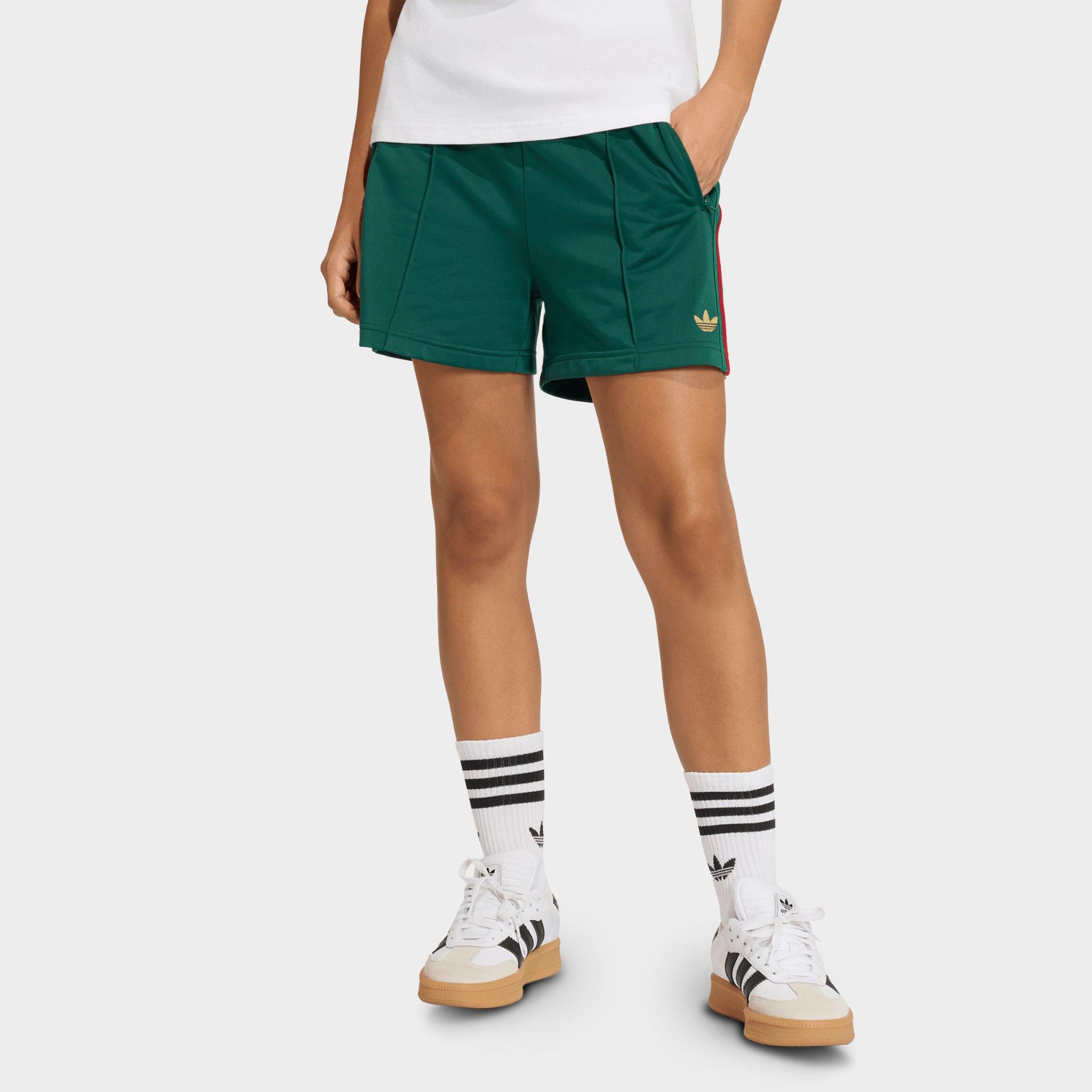adidas Women's Originals Firebird Classic Shorts in Team Dark Green/Bold Green/White Size: Small