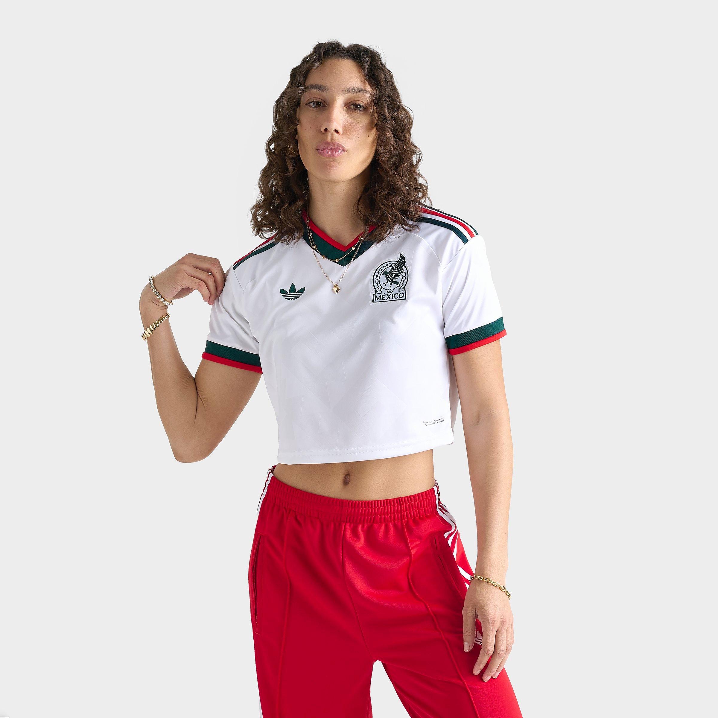 adidas Women's Mexico 2026 Away Cropped Jersey in White/Green/Red Size: XS