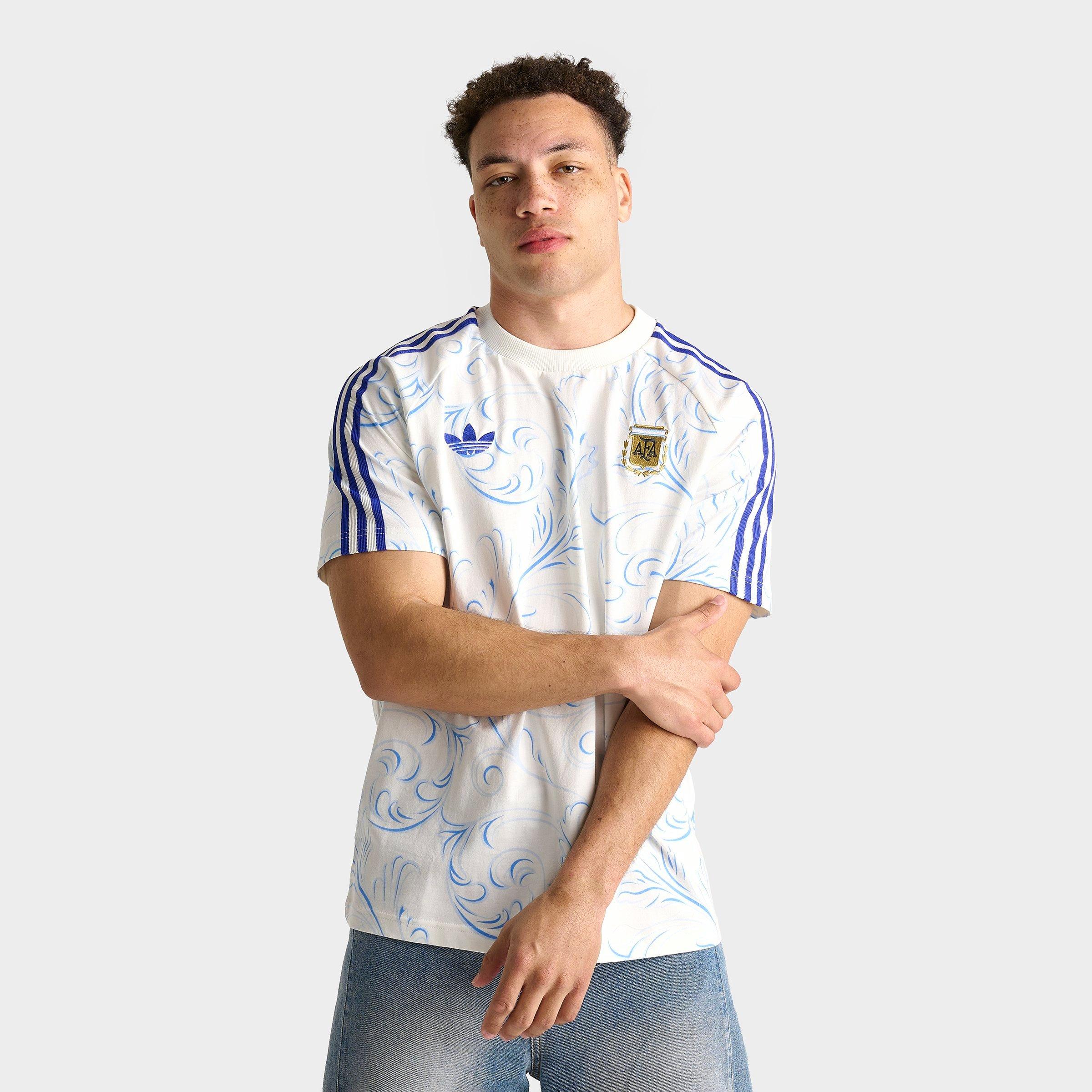 adidas Men's Originals Argentina Soccer Allover Print T-Shirt in Off White Size: Large
