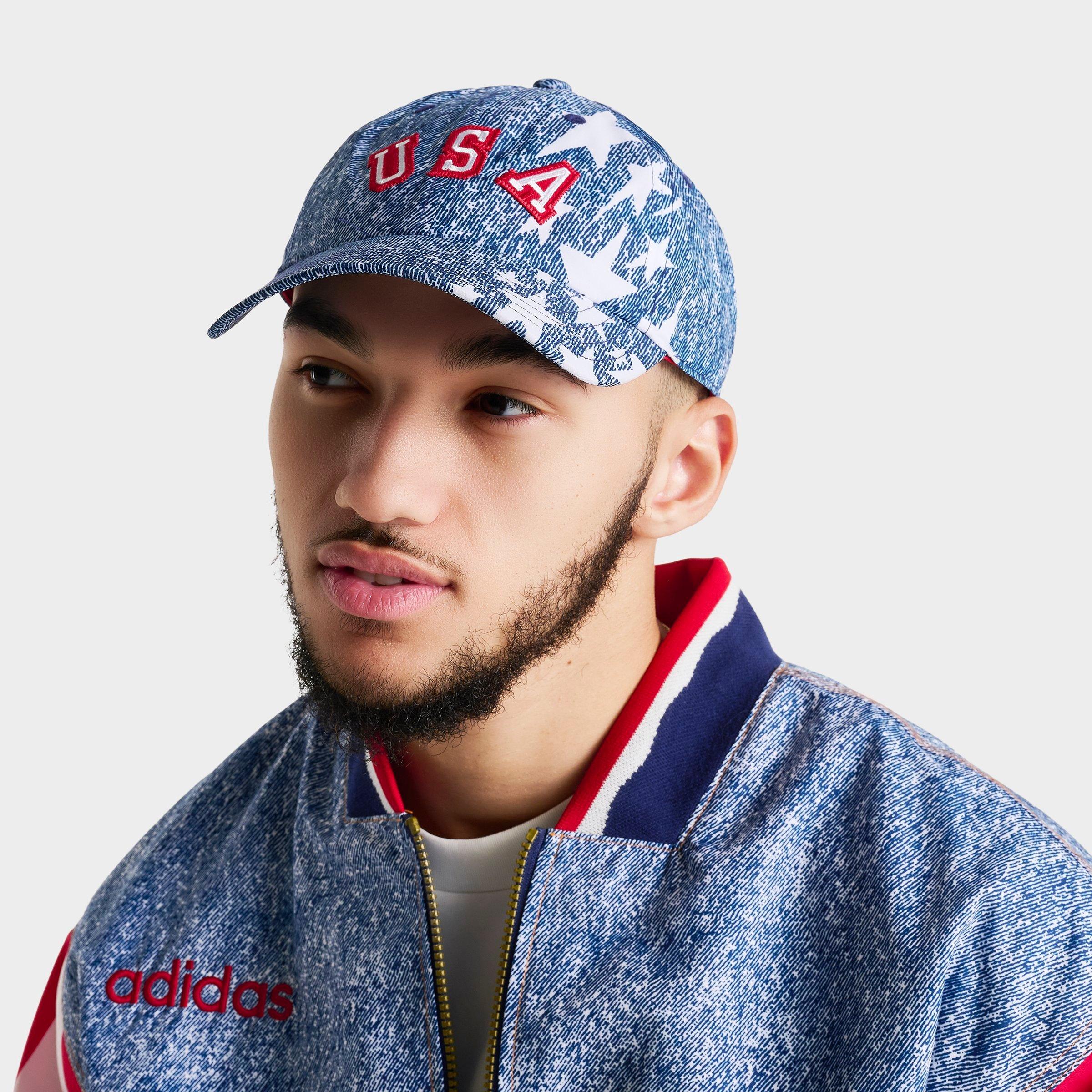 adidas FIFA World Cup USA 94 Denim Strapback Snapback Hat in Dark Blue/White/Power Red