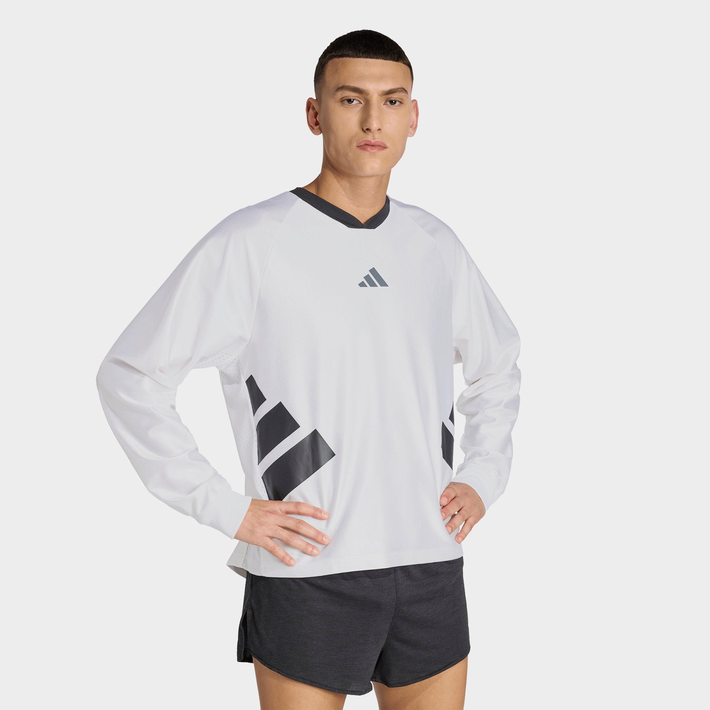 adidas Men's All Time Classics Long-Sleeve Running T-Shirt in White/Black Size: Small