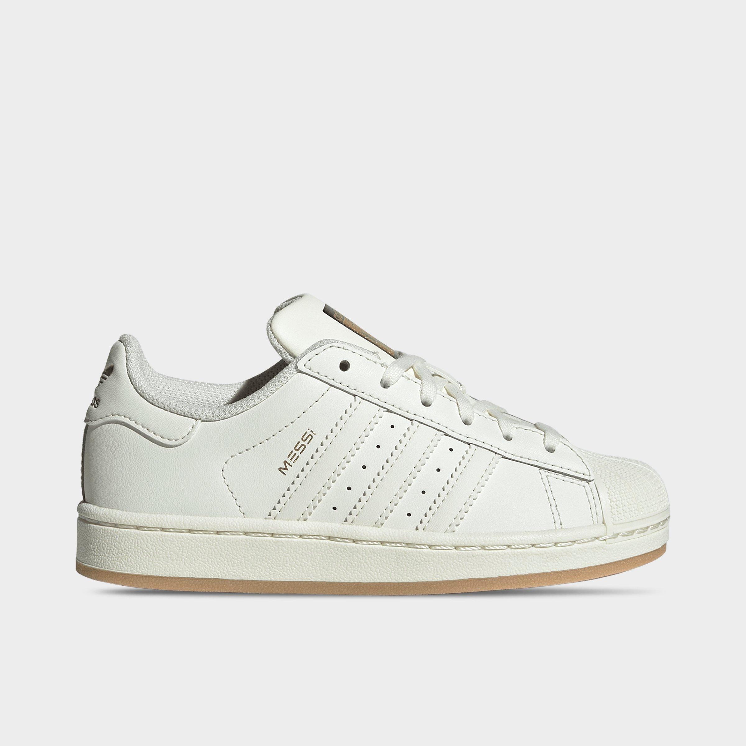adidas Big Kids Superstar Messi Casual Shoes in Ivory/Ivory/Gold Metallic Size: 13.5