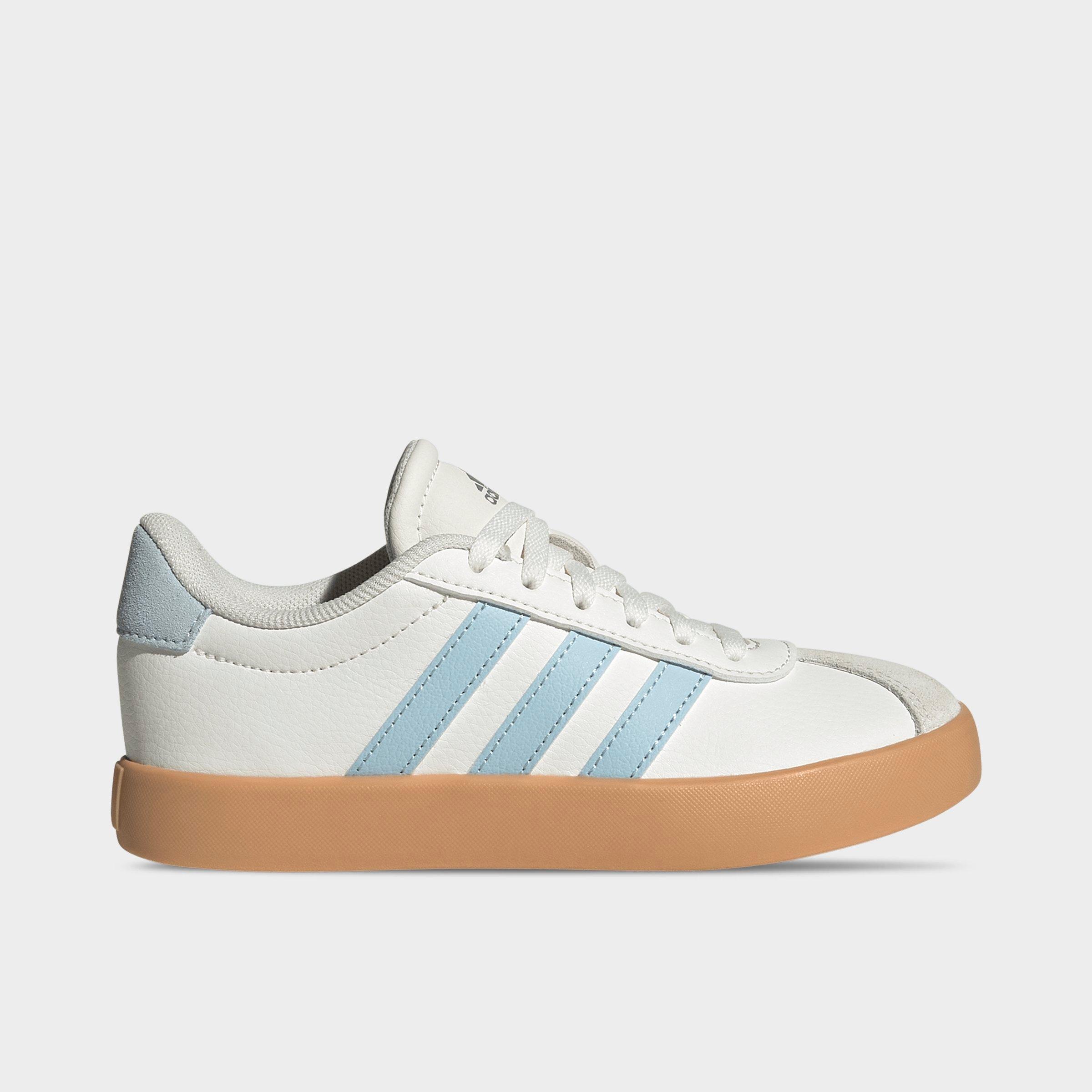 adidas Big Kids VL Court 3.0 Skateboarding Casual Shoes in Core White/Ice Blue/Gum Size: 5.0