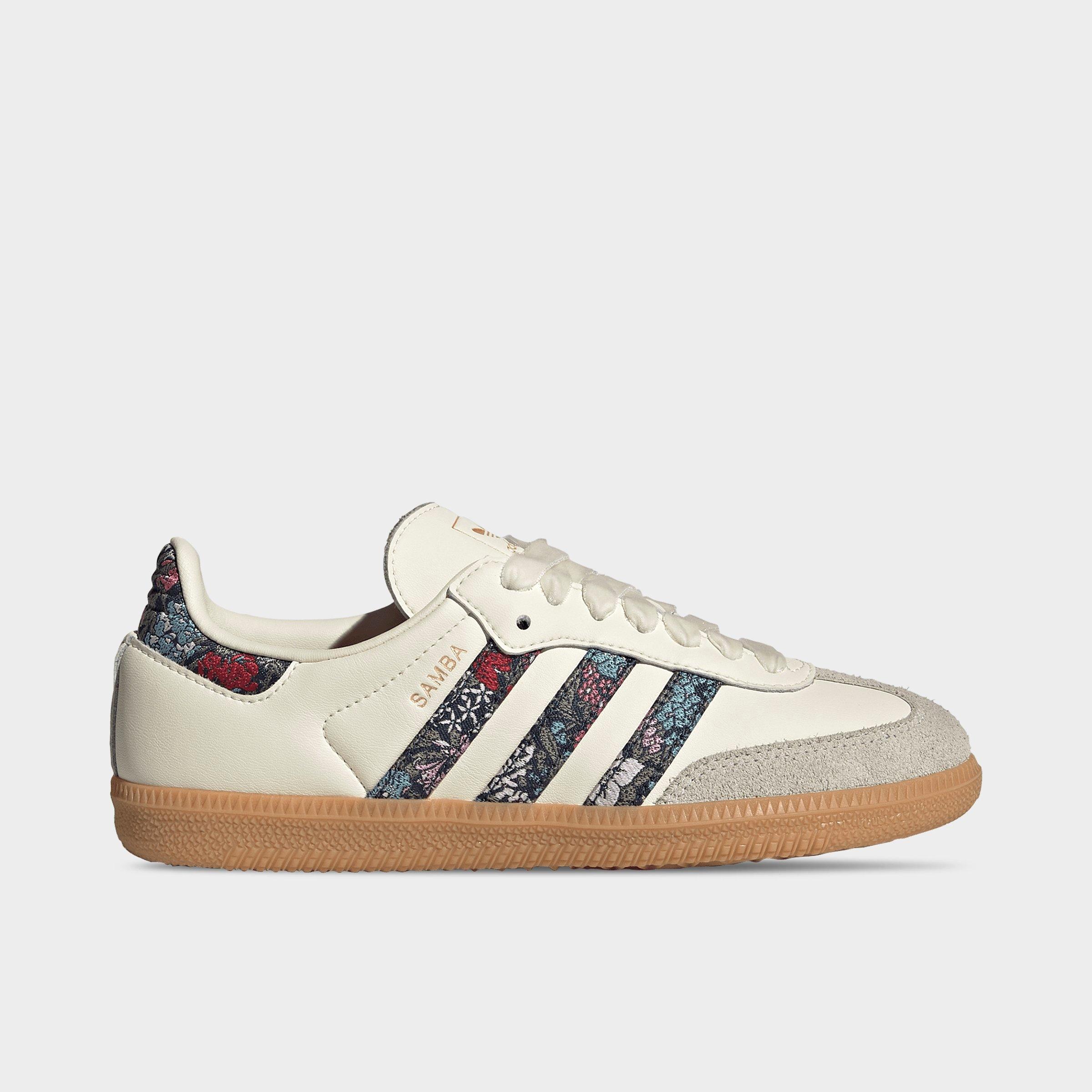 adidas Big Kids Originals x Liberty London Samba OG Casual Shoes in Cream White/Supplier Colour/Talc Size: 4.0