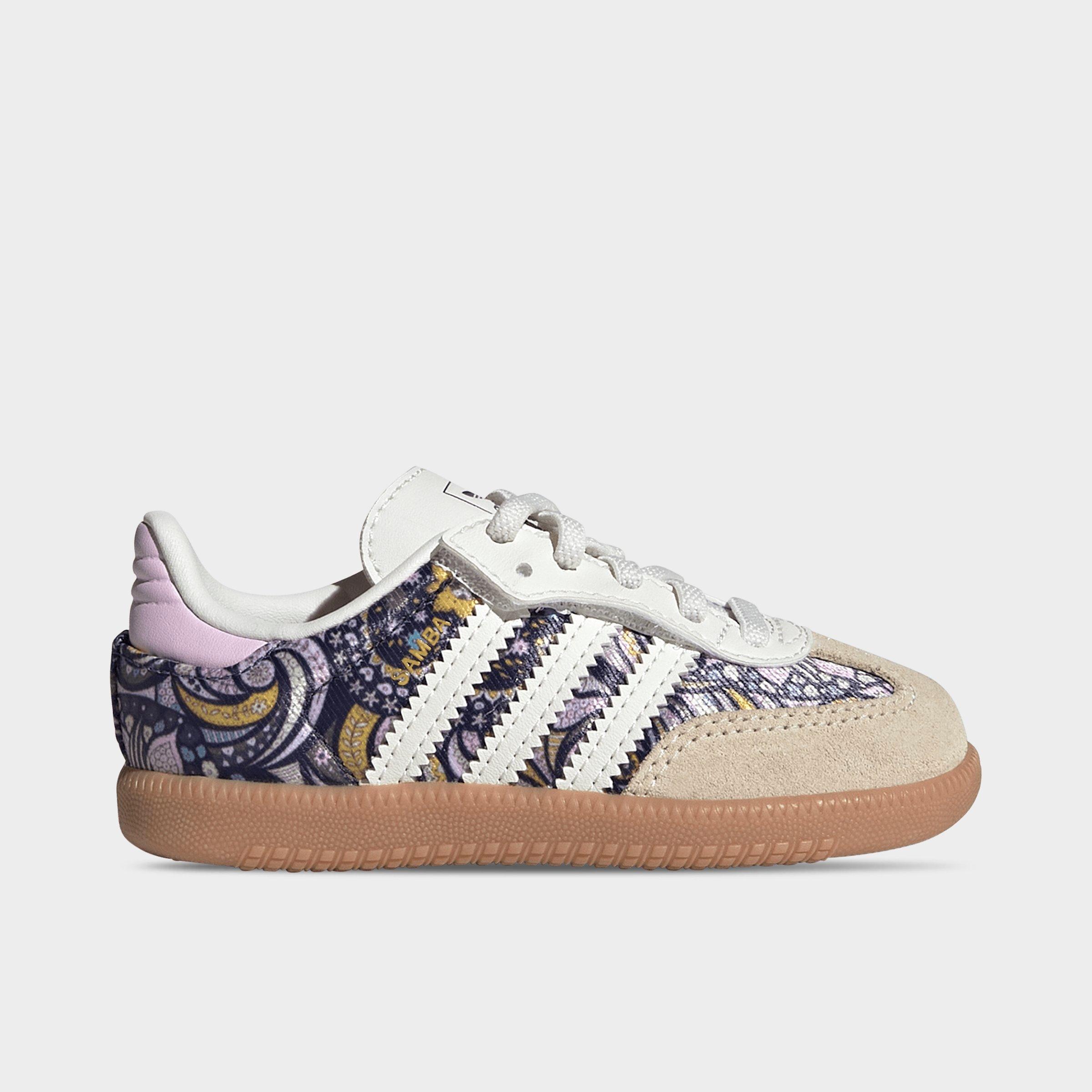 adidas Girls' Toddler Originals x Liberty London Samba OG Comfort Closure Stretch Lace Casual Shoes in Core White/Orchid Fusion/Gum Size: 10.0