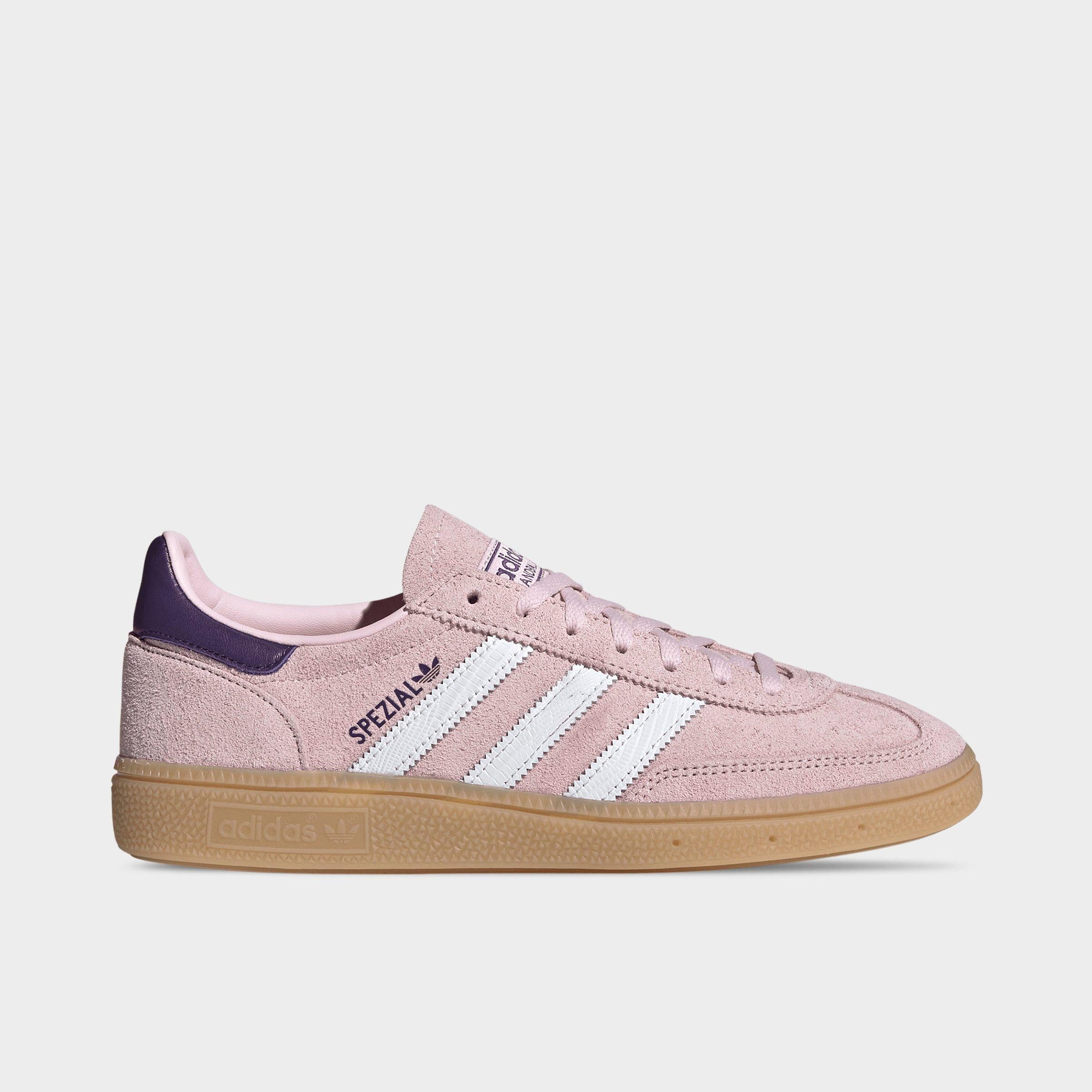 adidas Women's Originals Handball Spezial Casual Shoes in Clear Pink/Cloud White/Violet Size: 7.5