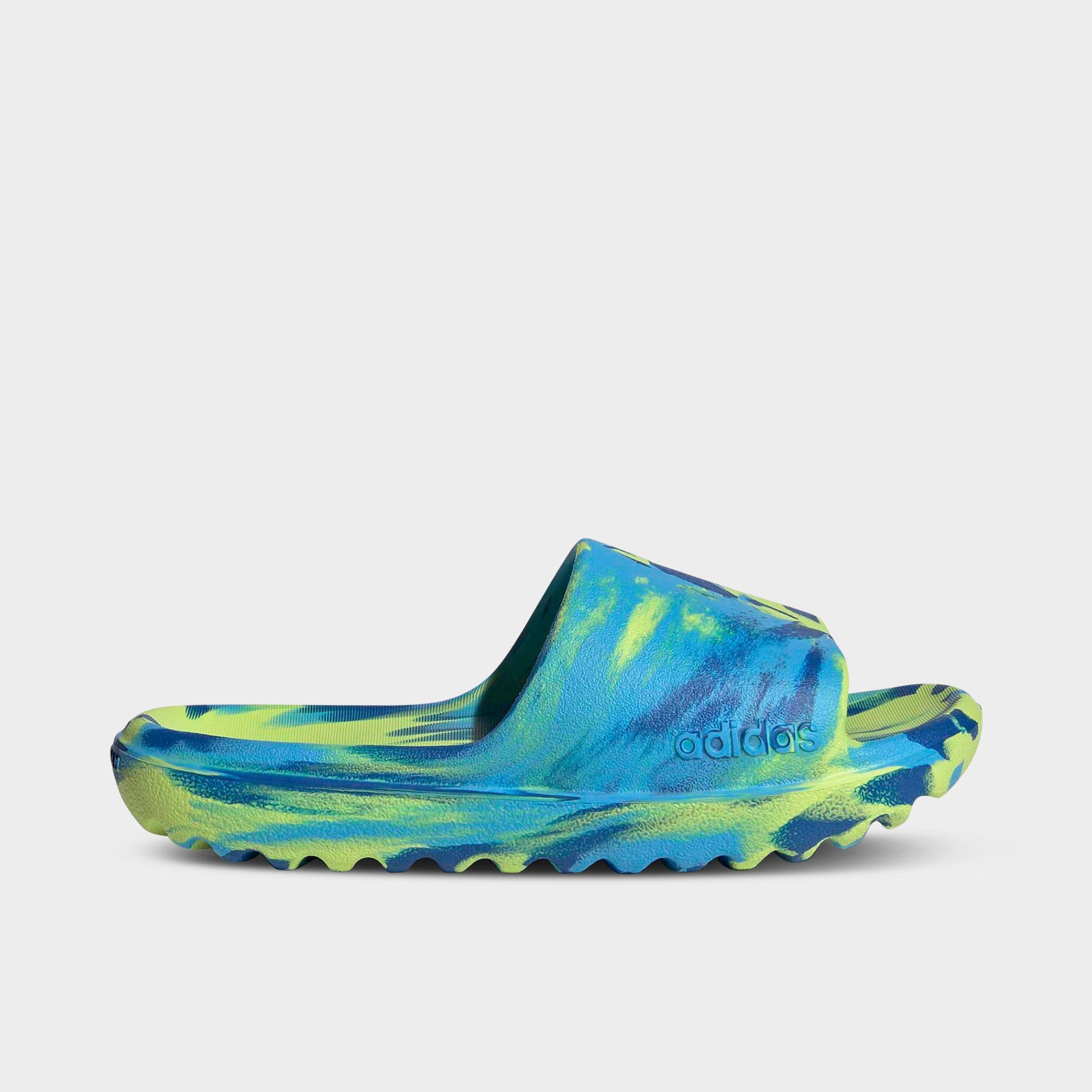 adidas Little Kids Originals adilette Lumia Slide Sandals in Solar Slime/Lucid Aquamarine/Team Royal Blue Size: 13.0