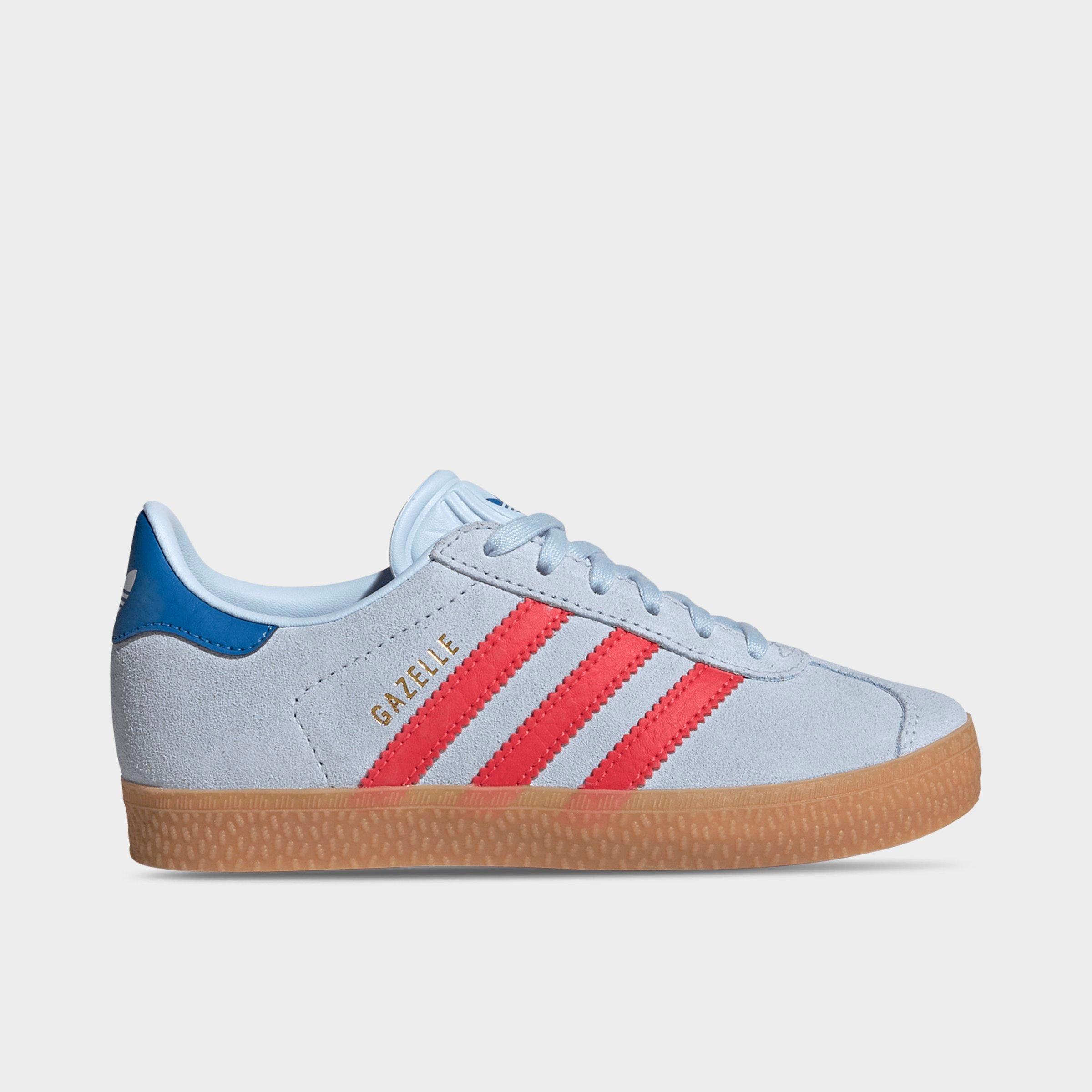 adidas Little Kids Originals Gazelle Casual Shoes in Crystal Sky/Semi Lucid Red/Blue Bird Size: 1.0