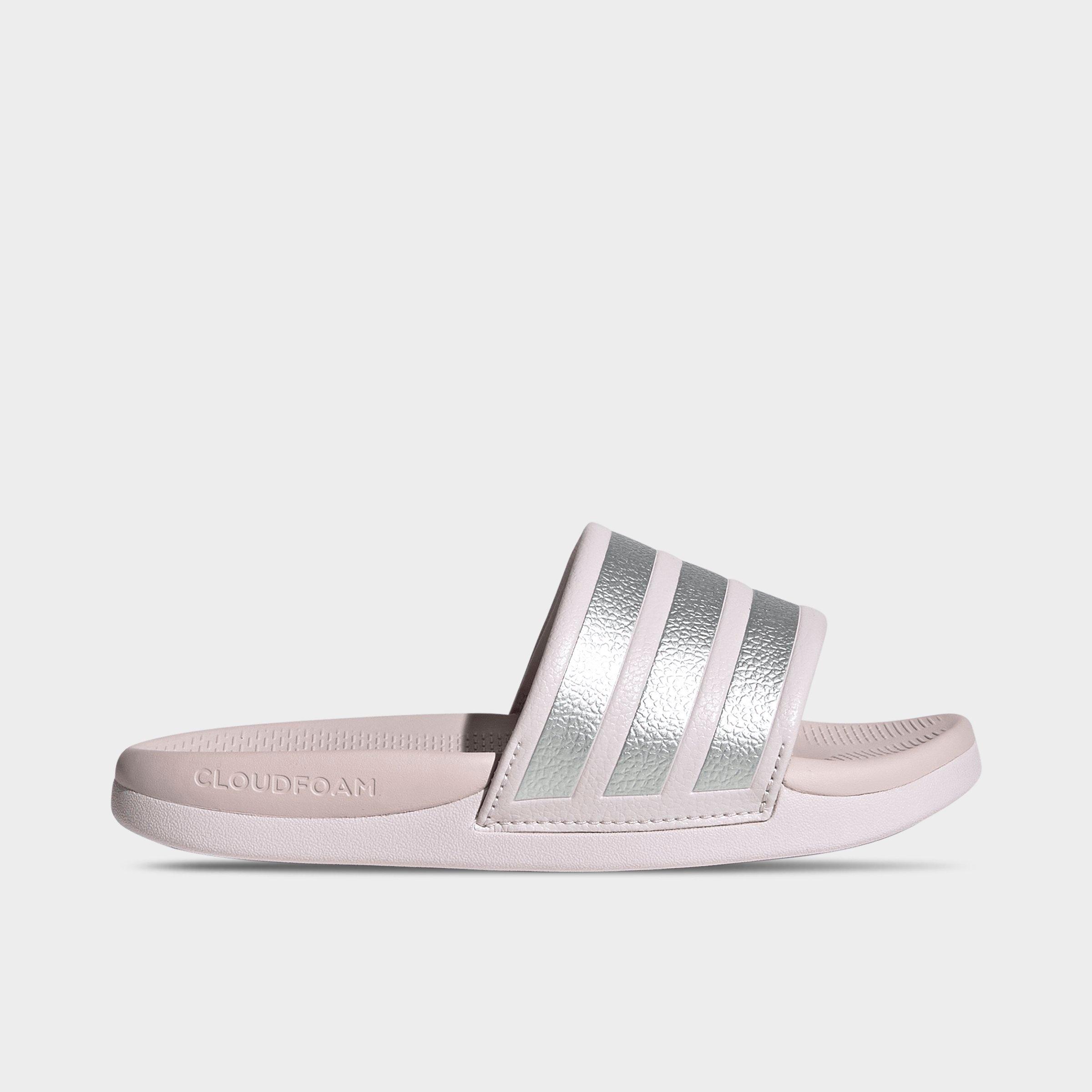 adidas Girls' Little Kids Adilette Comfort Slide Sandals in Almost Pink/Silver Metallic/Almost Pink Size: 2.0