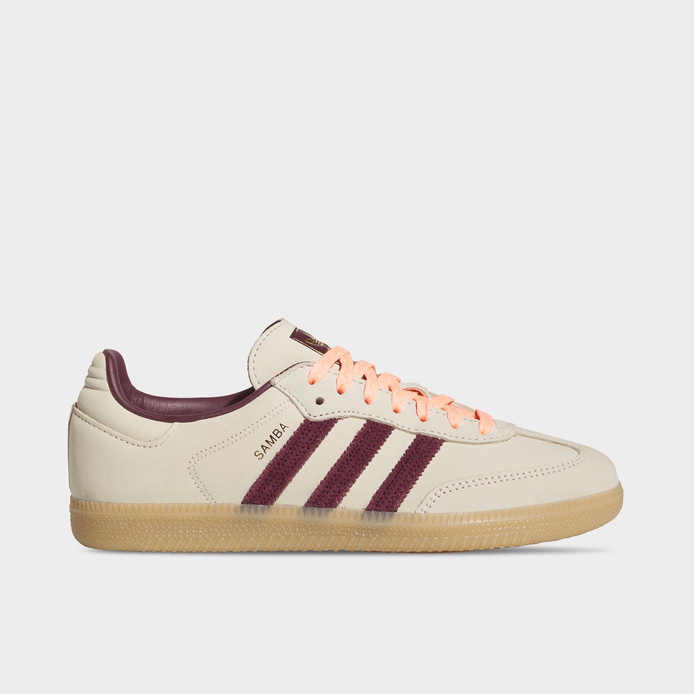 adidas Women's Originals Samba OG Casual Shoes in Wonder White/Maroon/Frozen Turbo Size: 9.5