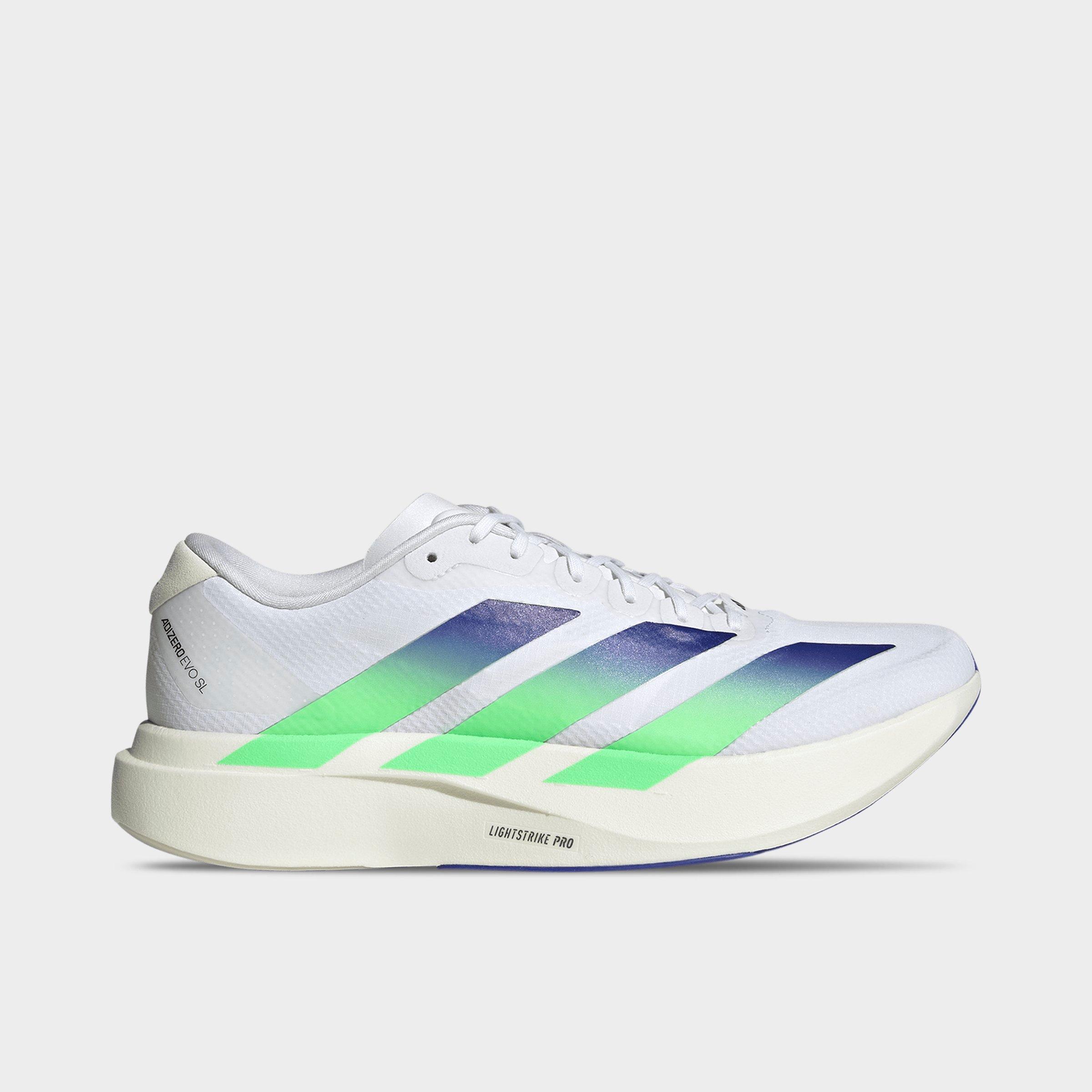 adidas Men's Adizero EVO SL Woven Running Shoes in Cloud White/Beam Green/Core White Size: 12.0